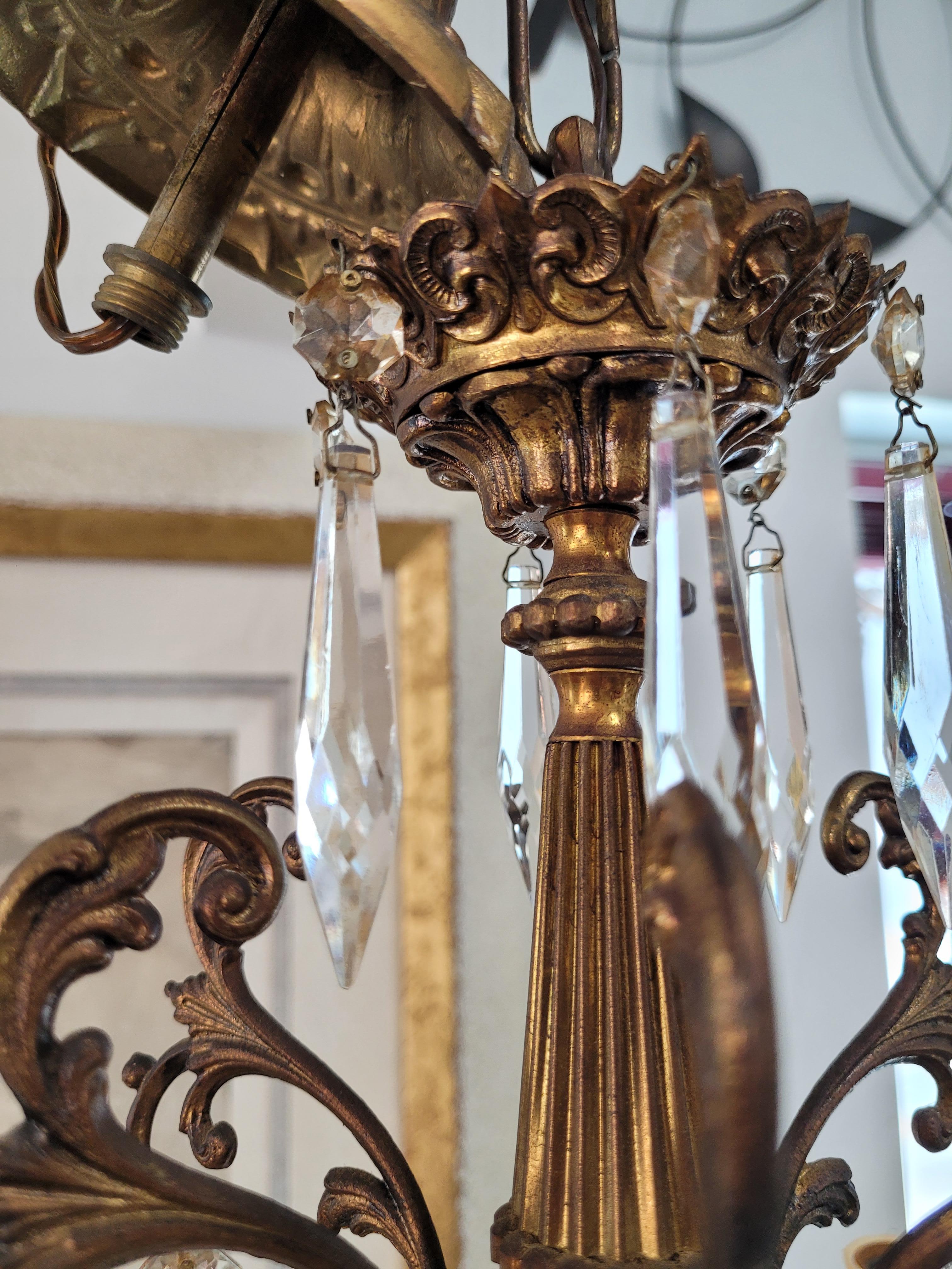 Lampadario rococò in bronzo e cristallo, fine XIX-inizio XX secolo in vendita 1