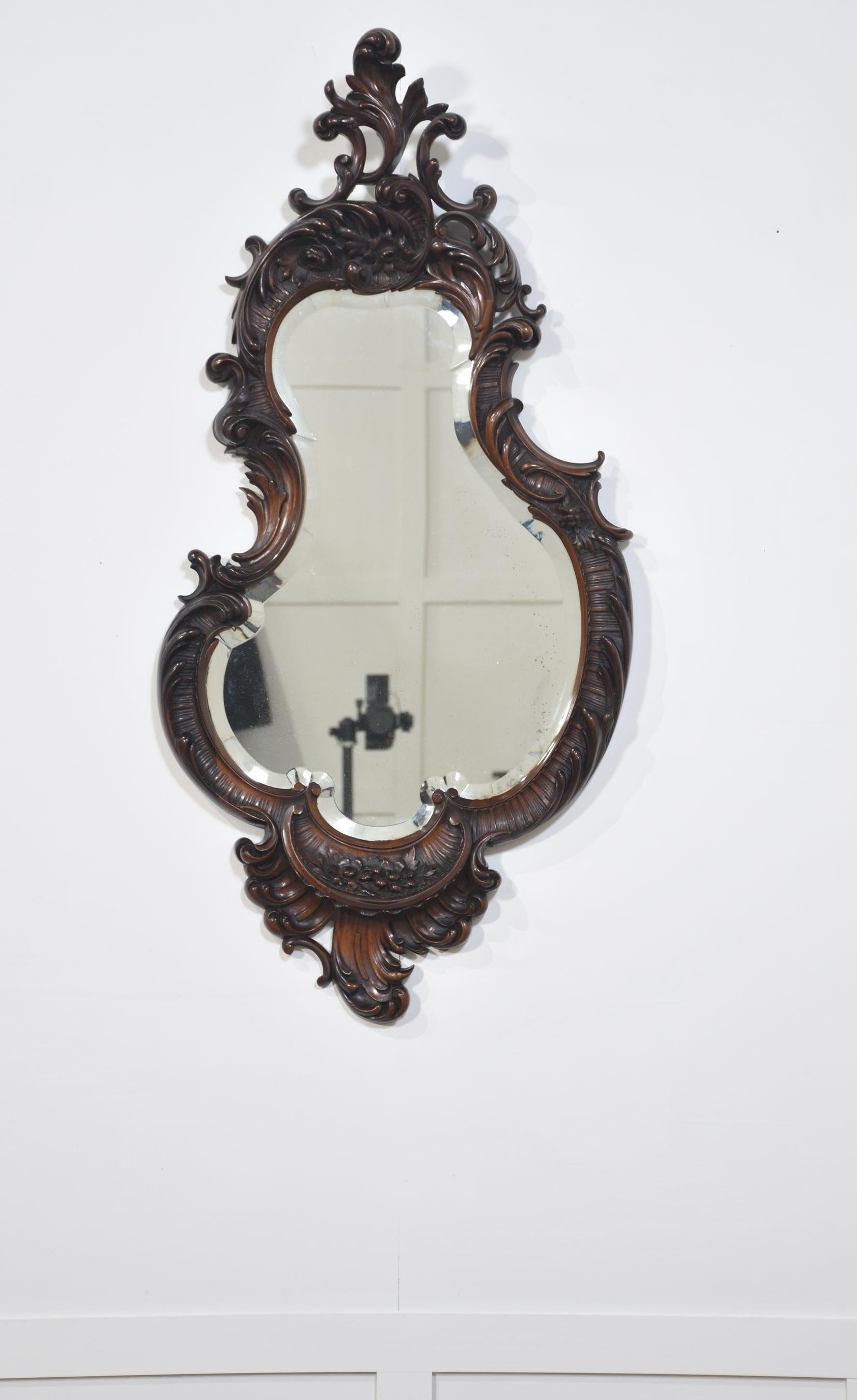 British Rococo Revival carved mahogany wall mirror For Sale