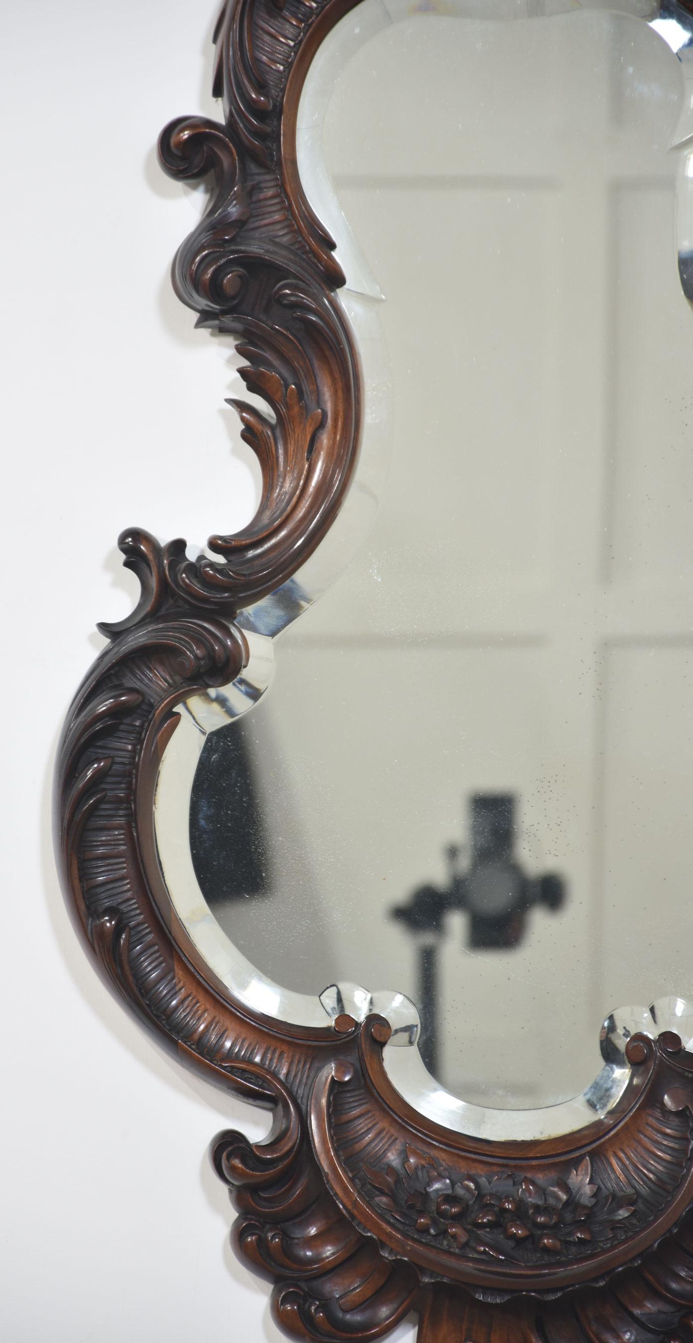 19th Century Rococo Revival carved mahogany wall mirror For Sale