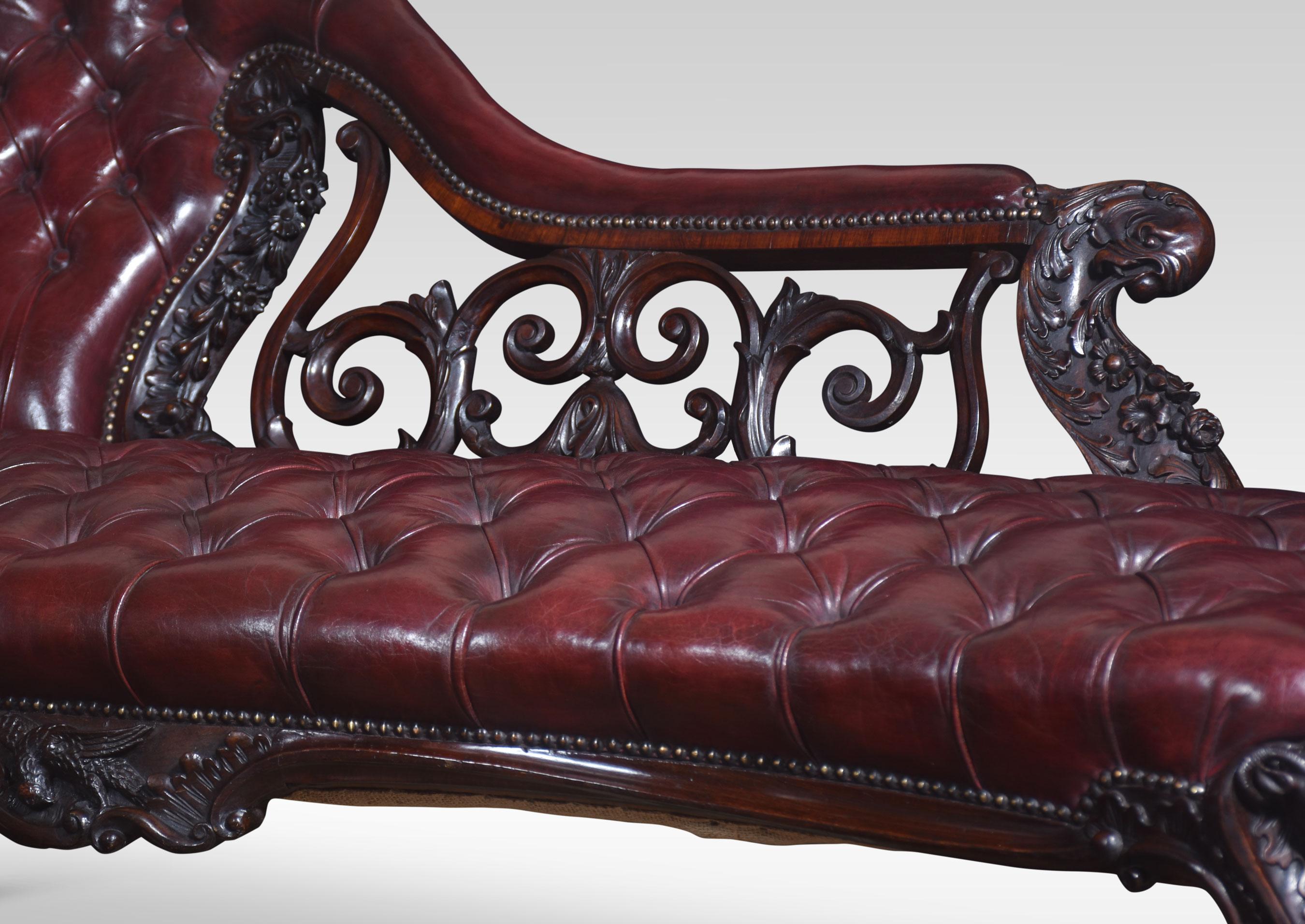 Leather Rococo revival chaise longue For Sale
