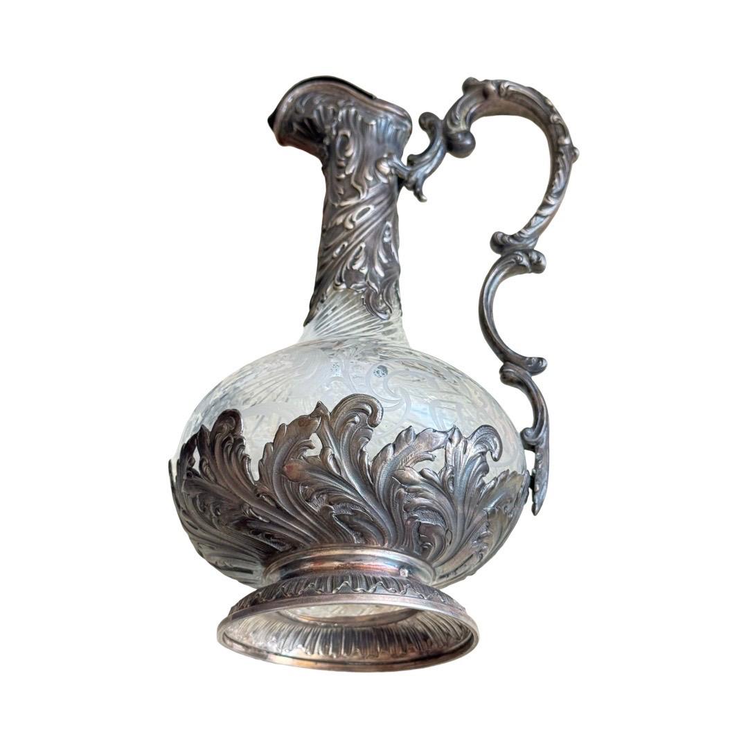 Rococo Revival French Silver and Crystal Claret Jug, Late 19th Century For Sale 1