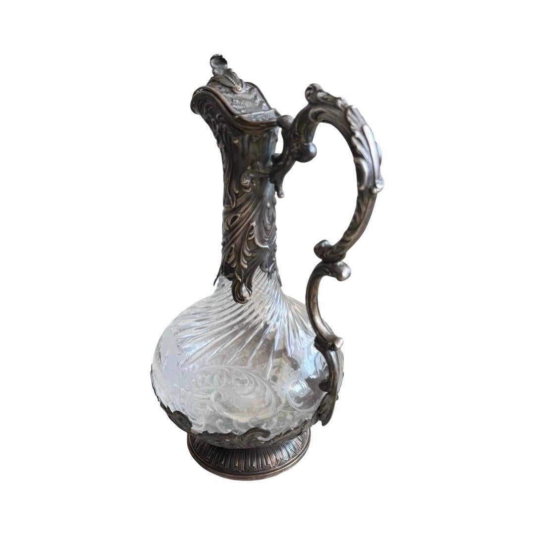 Rococo Revival French Silver and Crystal Claret Jug, Late 19th Century For Sale 2