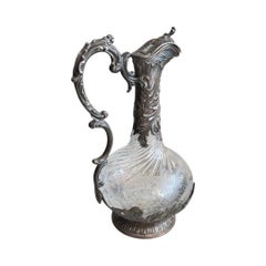 Antique Rococo Revival French Silver and Crystal Claret Jug, Late 19th Century