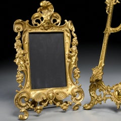 Rococo Revival Gilt Brass Table Easel and Frame Set, Vintage 1950s