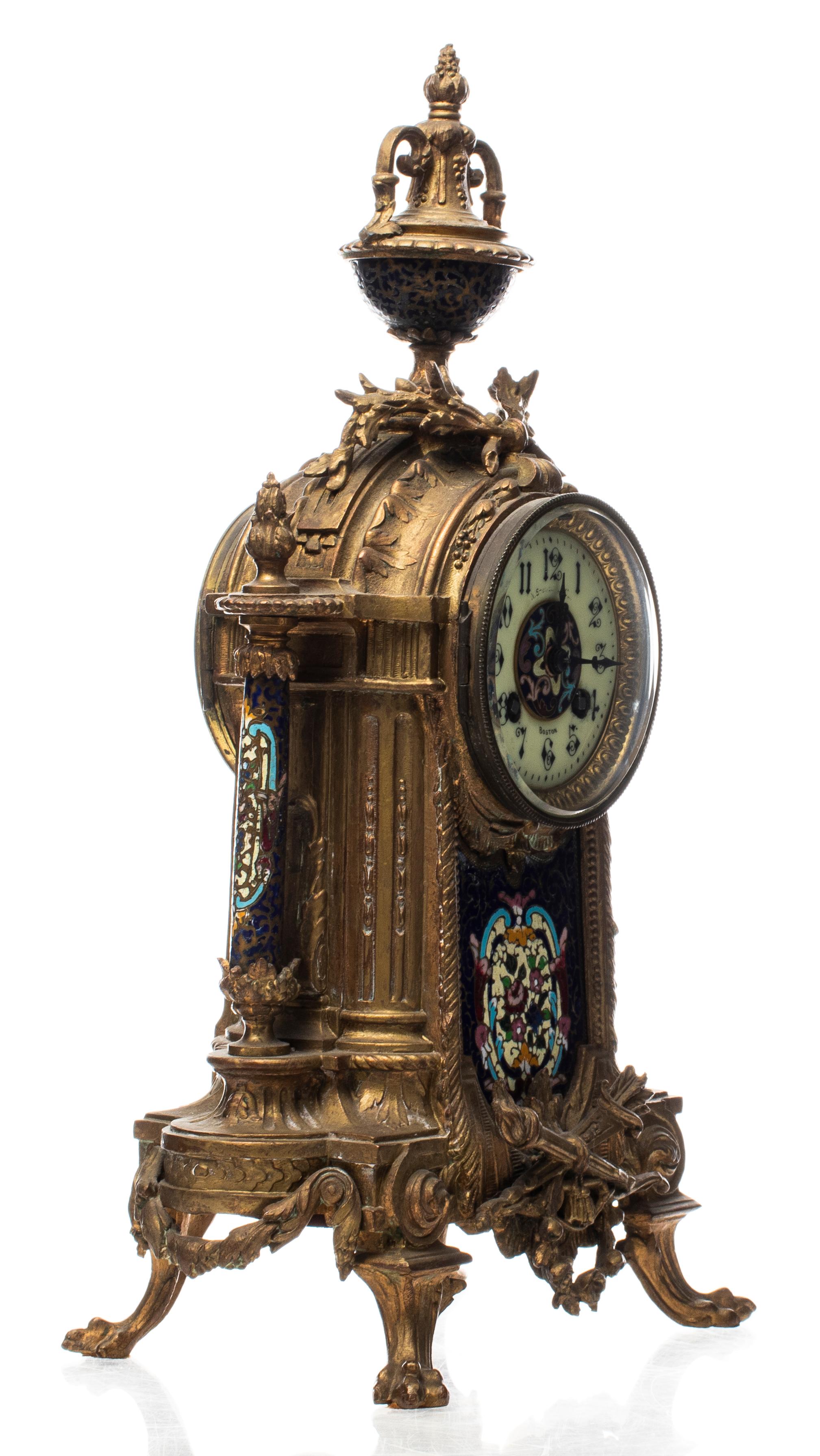Aesthetic Movement Rococo Revival Gilt Bronze & Enamel Mantel Clock
