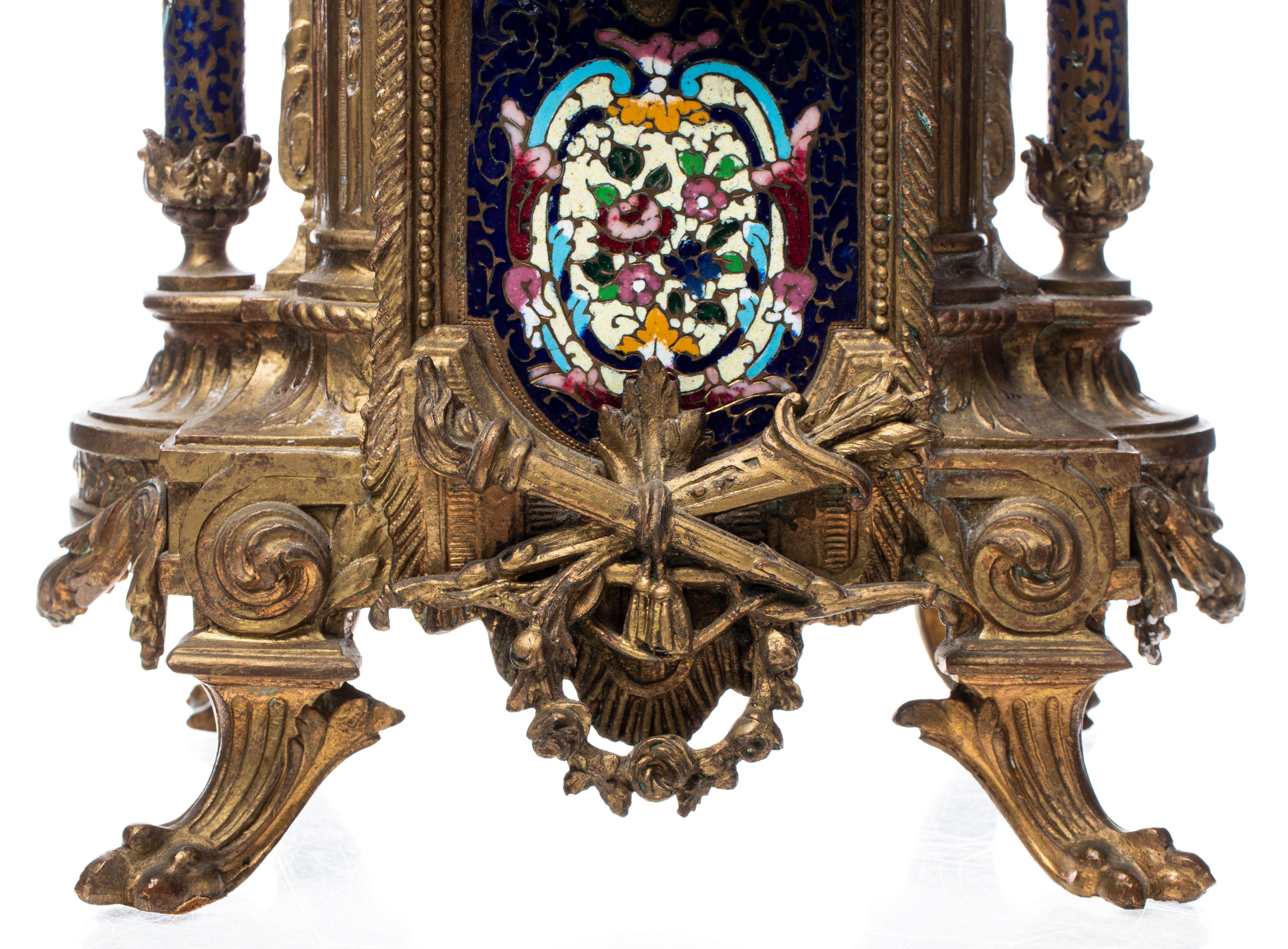Rococo Revival Gilt Bronze & Enamel Mantel Clock In Good Condition In New York, NY