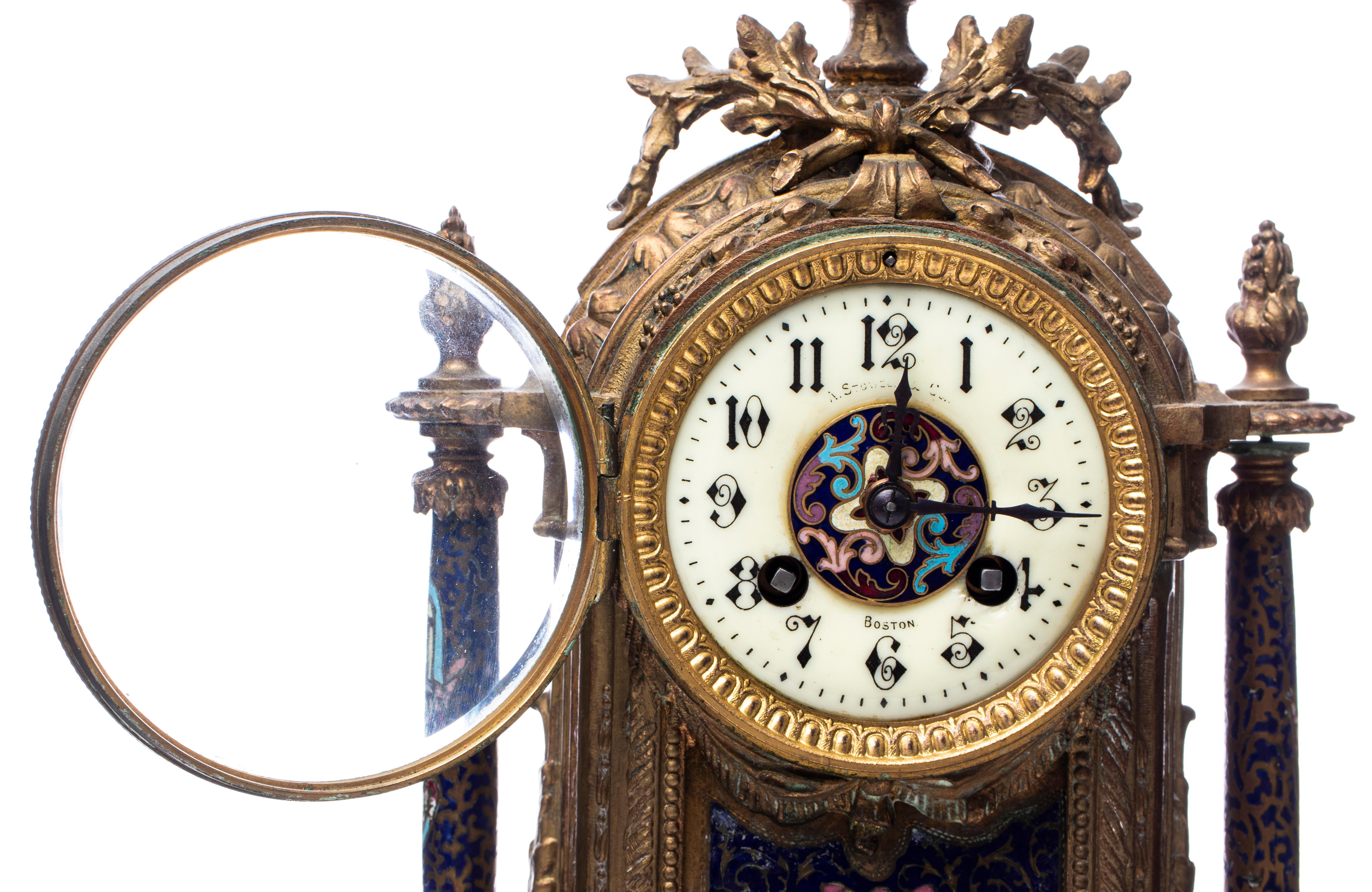 19th Century Rococo Revival Gilt Bronze & Enamel Mantel Clock