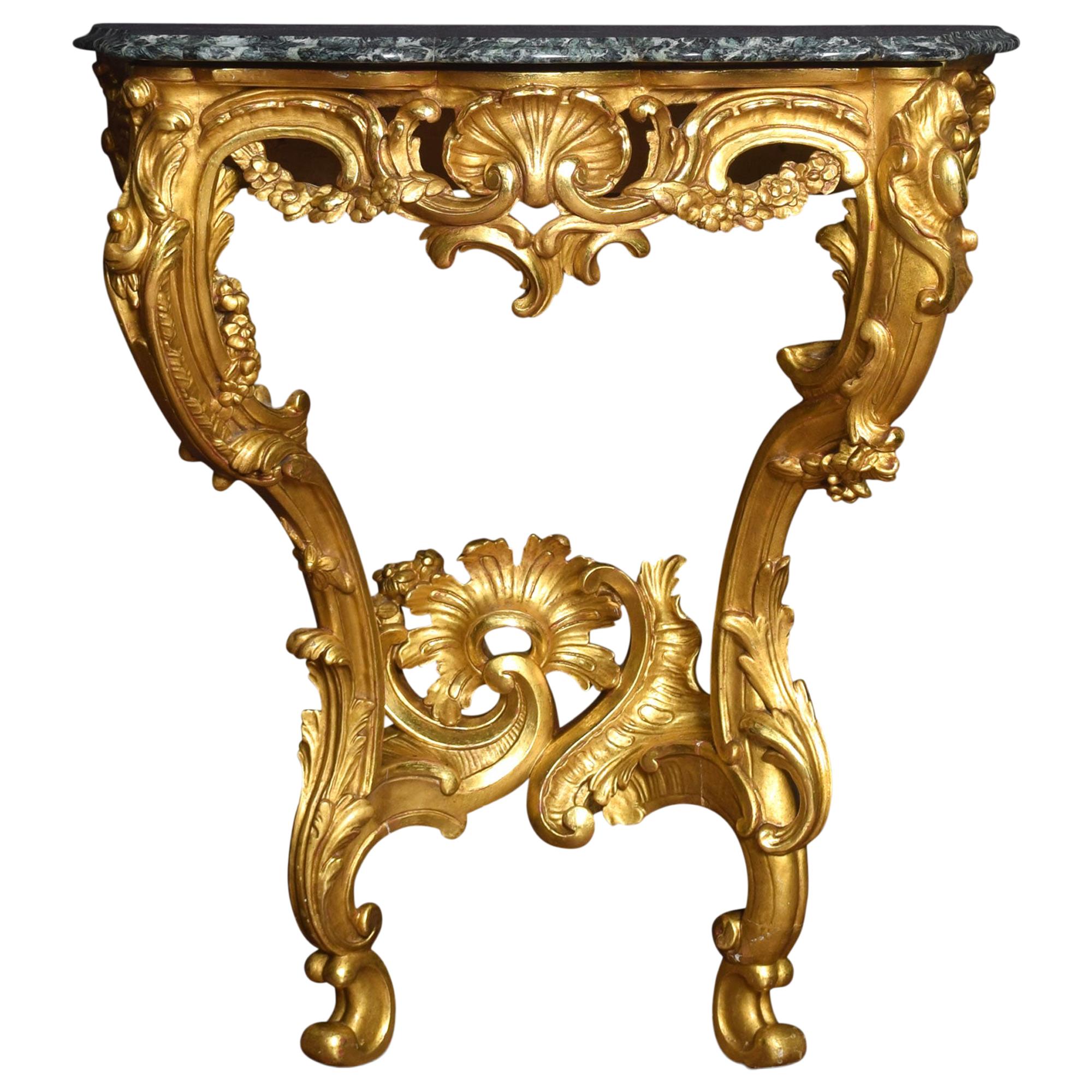 Rococo Revival Giltwood and Marble Console Table