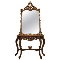 Rococo Revival Giltwood Console with Mirror, Rocaille Style