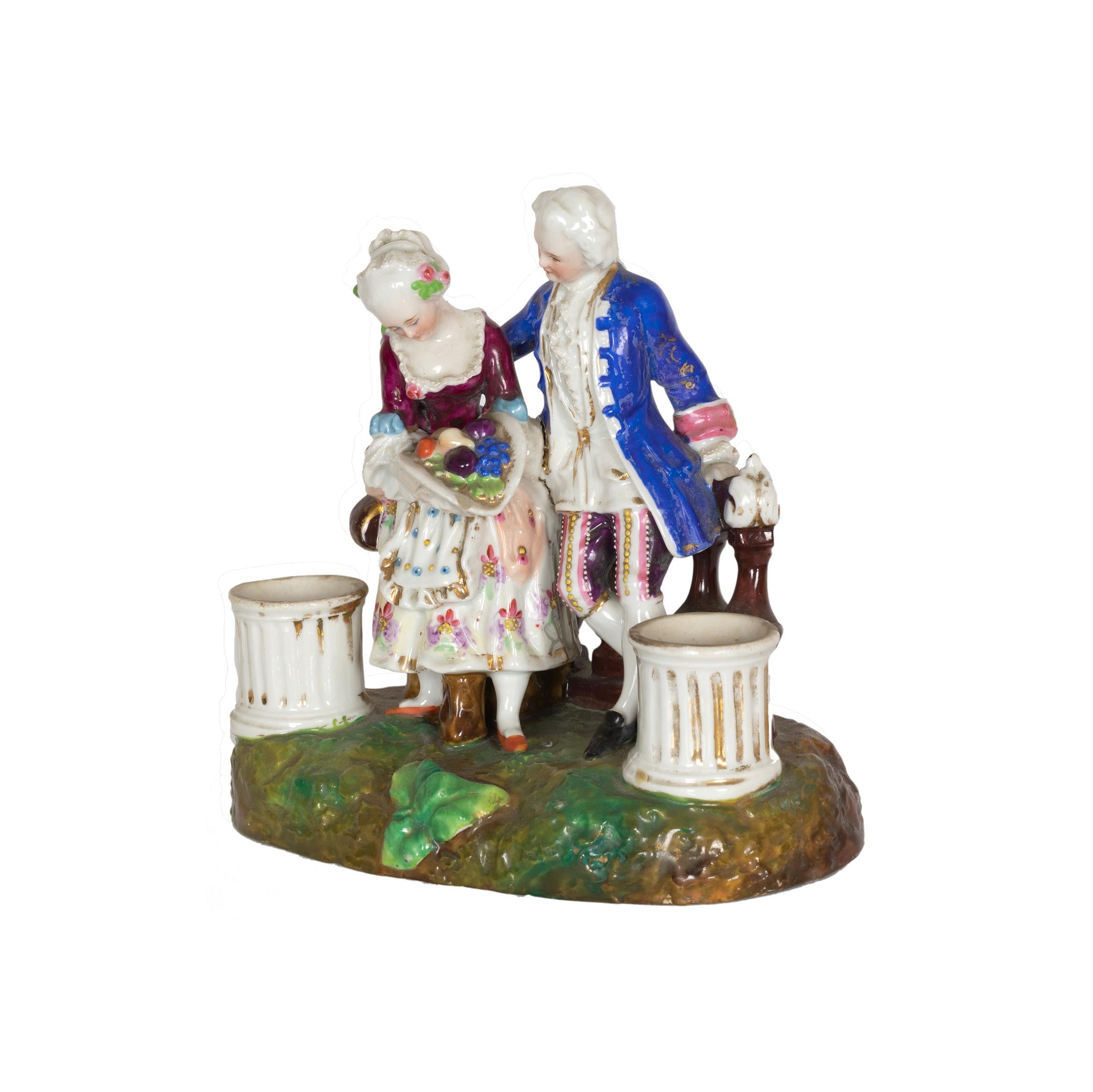 Rococo Revival Rococó Revival Inkwell By «Meissen» German Dresden Porcelain, 19th Century For Sale