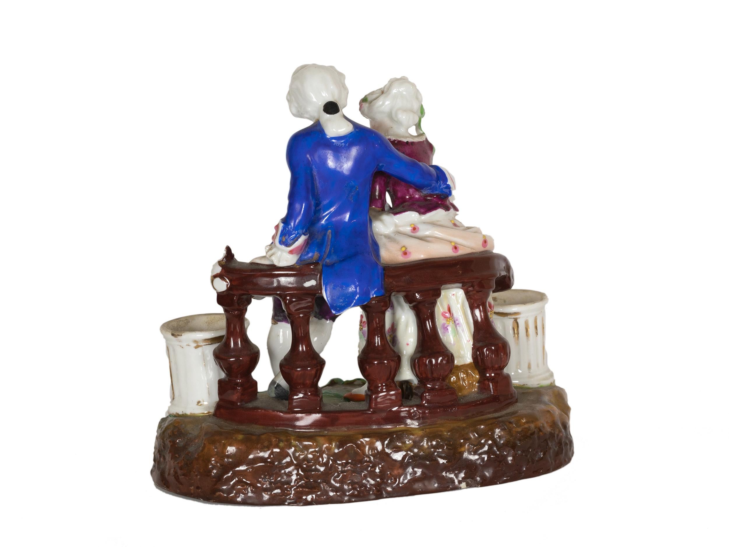 Painted Rococó Revival Inkwell By «Meissen» German Dresden Porcelain, 19th Century For Sale