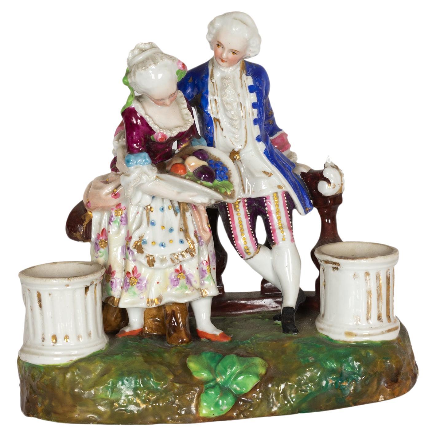 Rococó Revival Inkwell By «Meissen» German Dresden Porcelain, 19th Century For Sale
