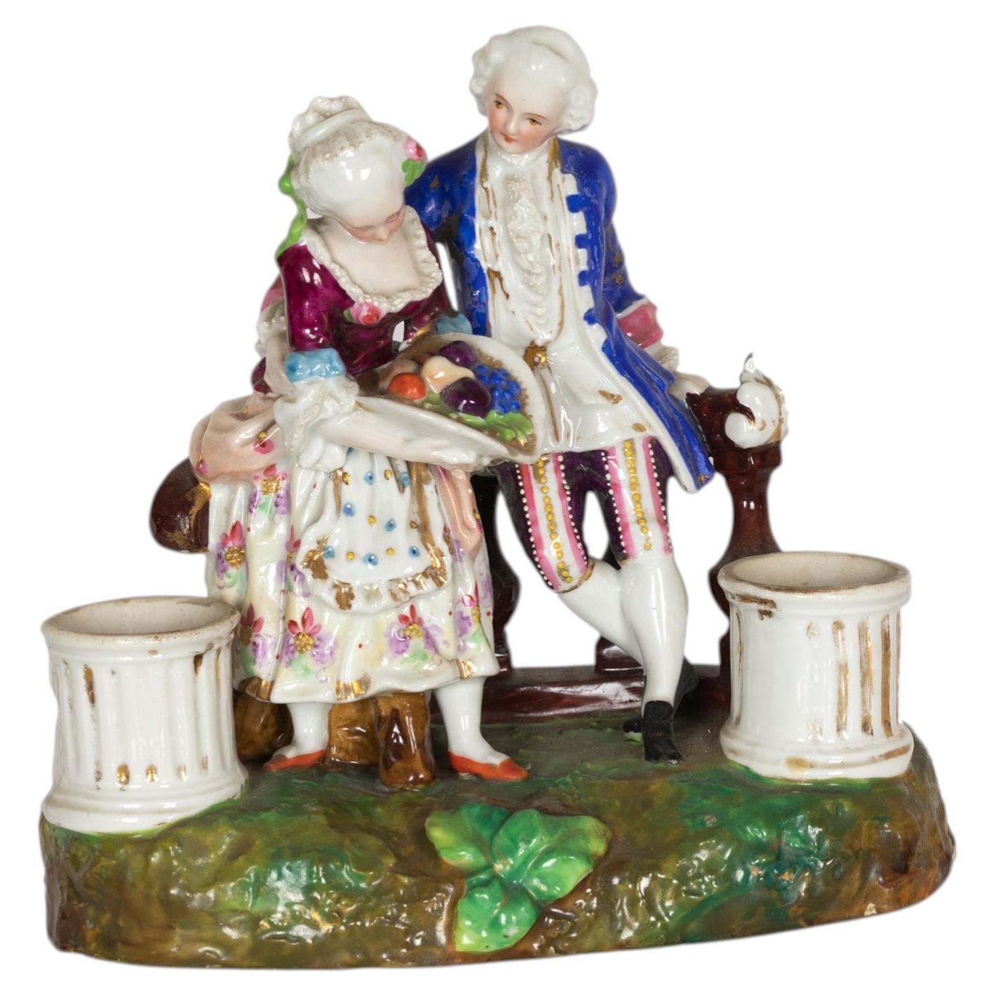 Rococó Revival Inkwell By Meissen German Dresden Porcelain, 19th Century
