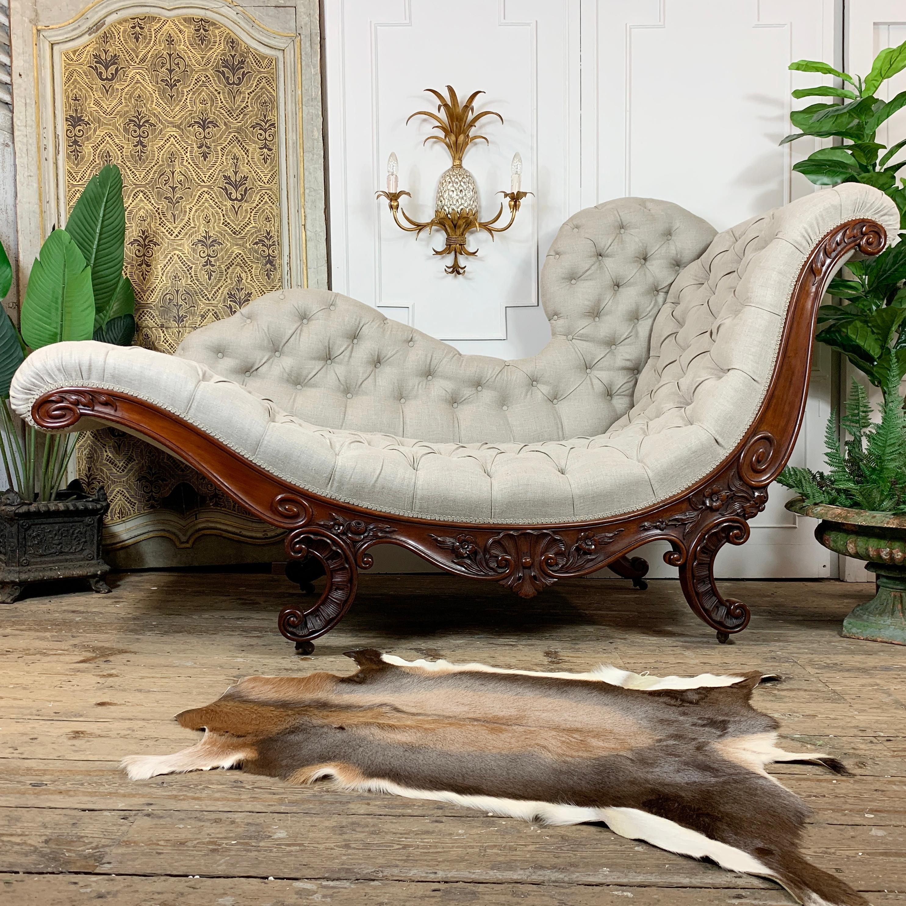 Spectacular Rococo Revival Meridienne/Recamier 'fainting couch' attributed to the American master cabinet maker John Henry Belter, who is widely considered to be the godfather of American Rococo Revival furniture of the highest quality.

Many of