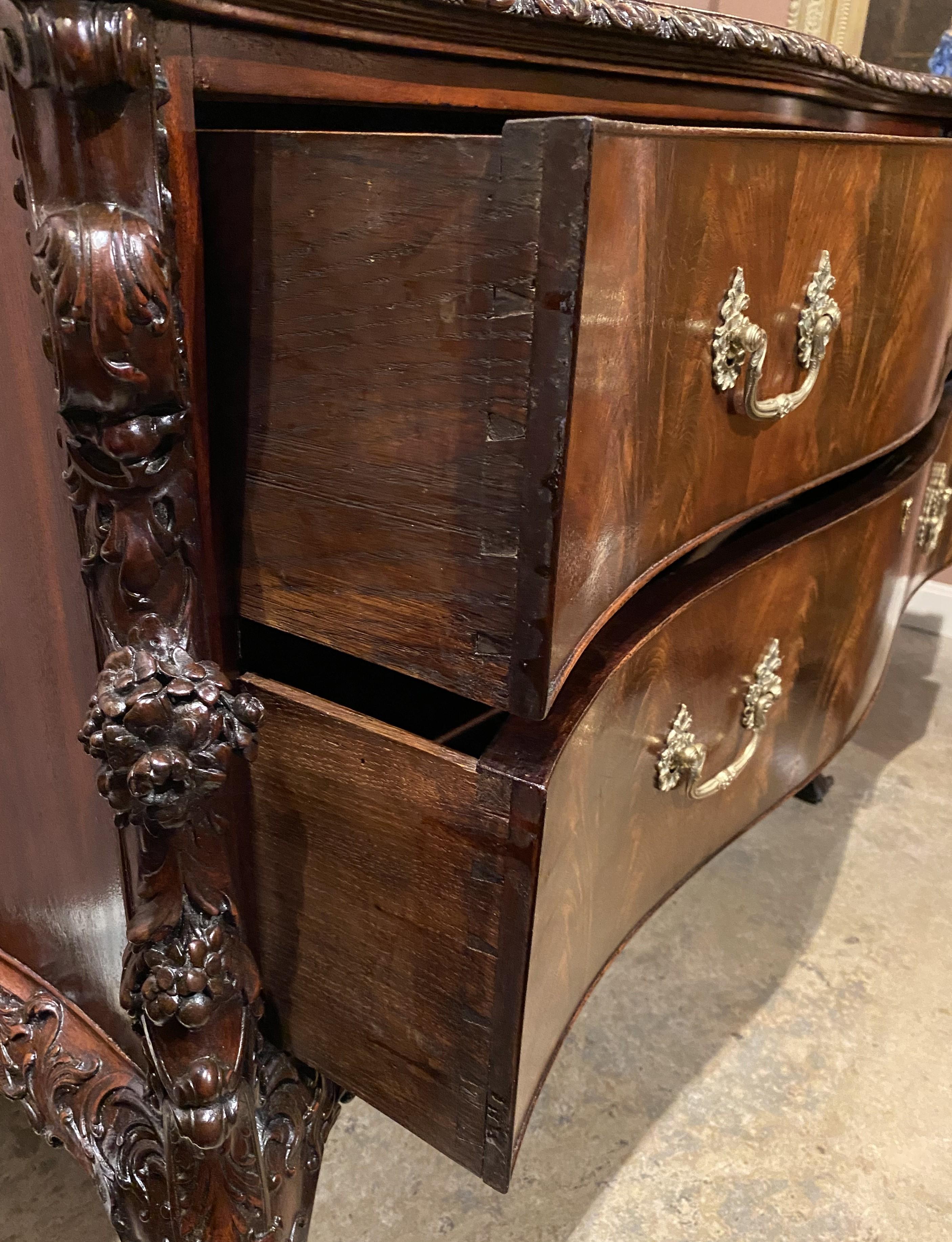 Rococo Revival Mahogany Heavily Carved 2 Drawer Commode in the Chippendale Taste For Sale 3