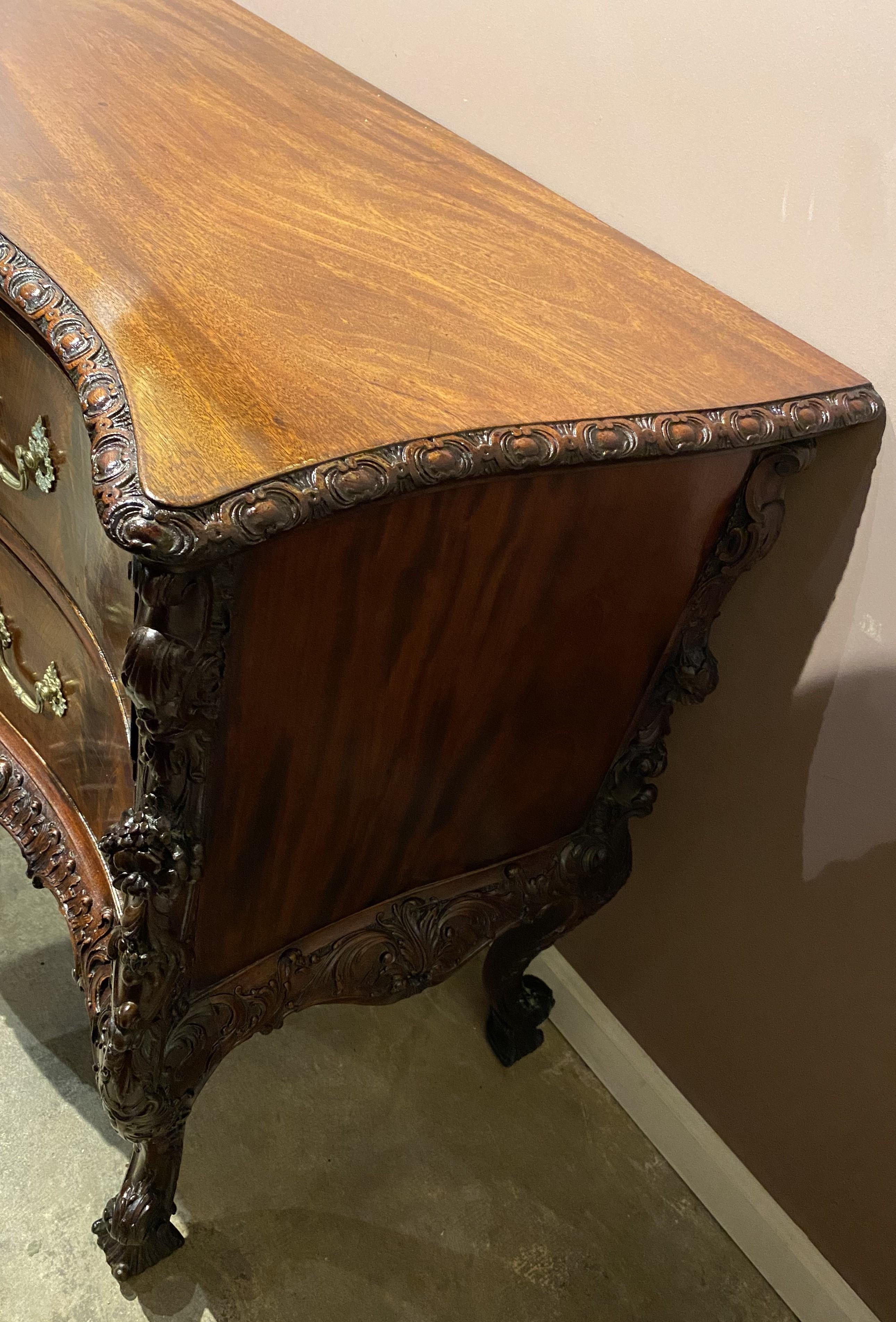 Hand-Carved Rococo Revival Mahogany Heavily Carved 2 Drawer Commode in the Chippendale Taste For Sale