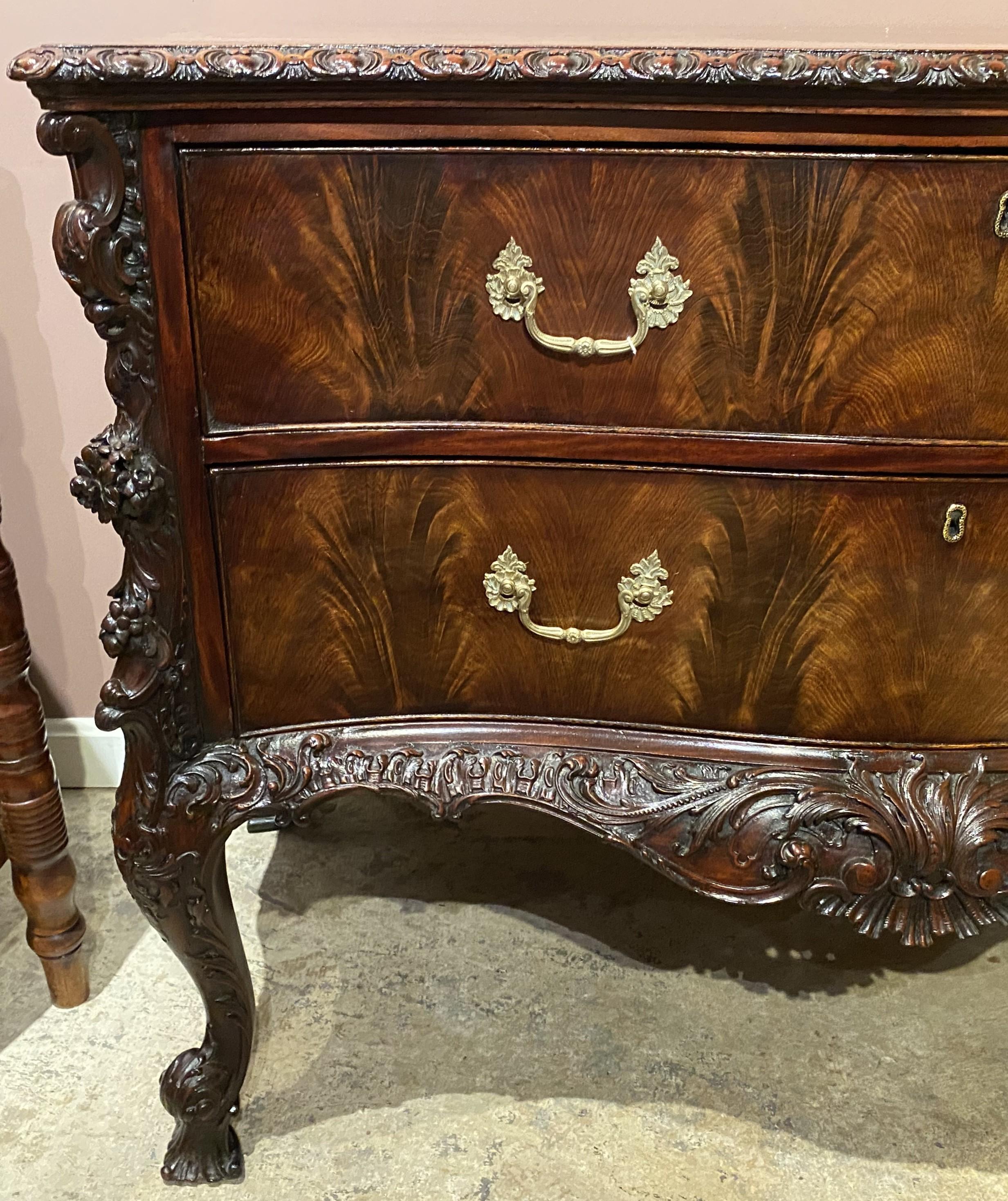 Rococo Revival Mahogany Heavily Carved 2 Drawer Commode in the Chippendale Taste In Good Condition For Sale In Milford, NH