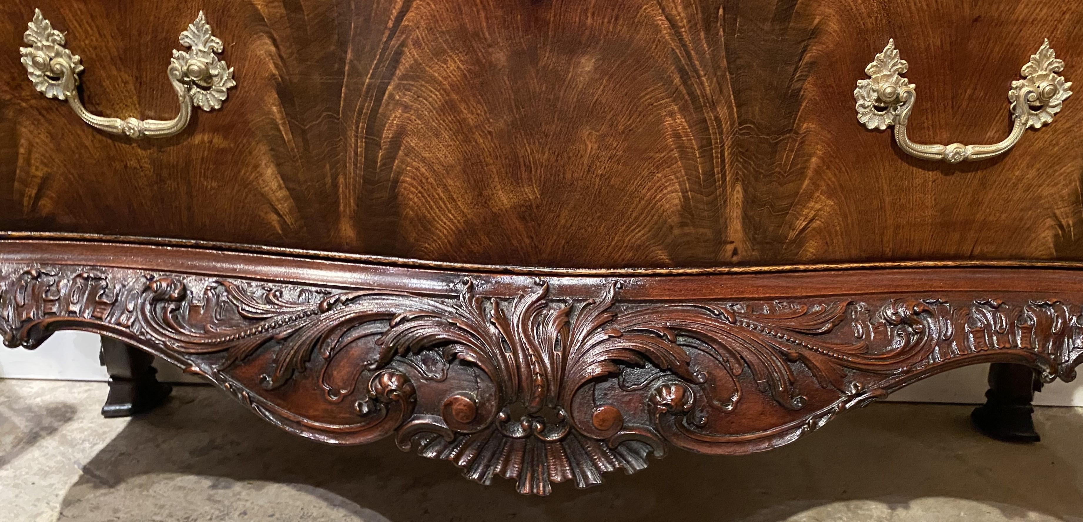 Brass Rococo Revival Mahogany Heavily Carved 2 Drawer Commode in the Chippendale Taste For Sale