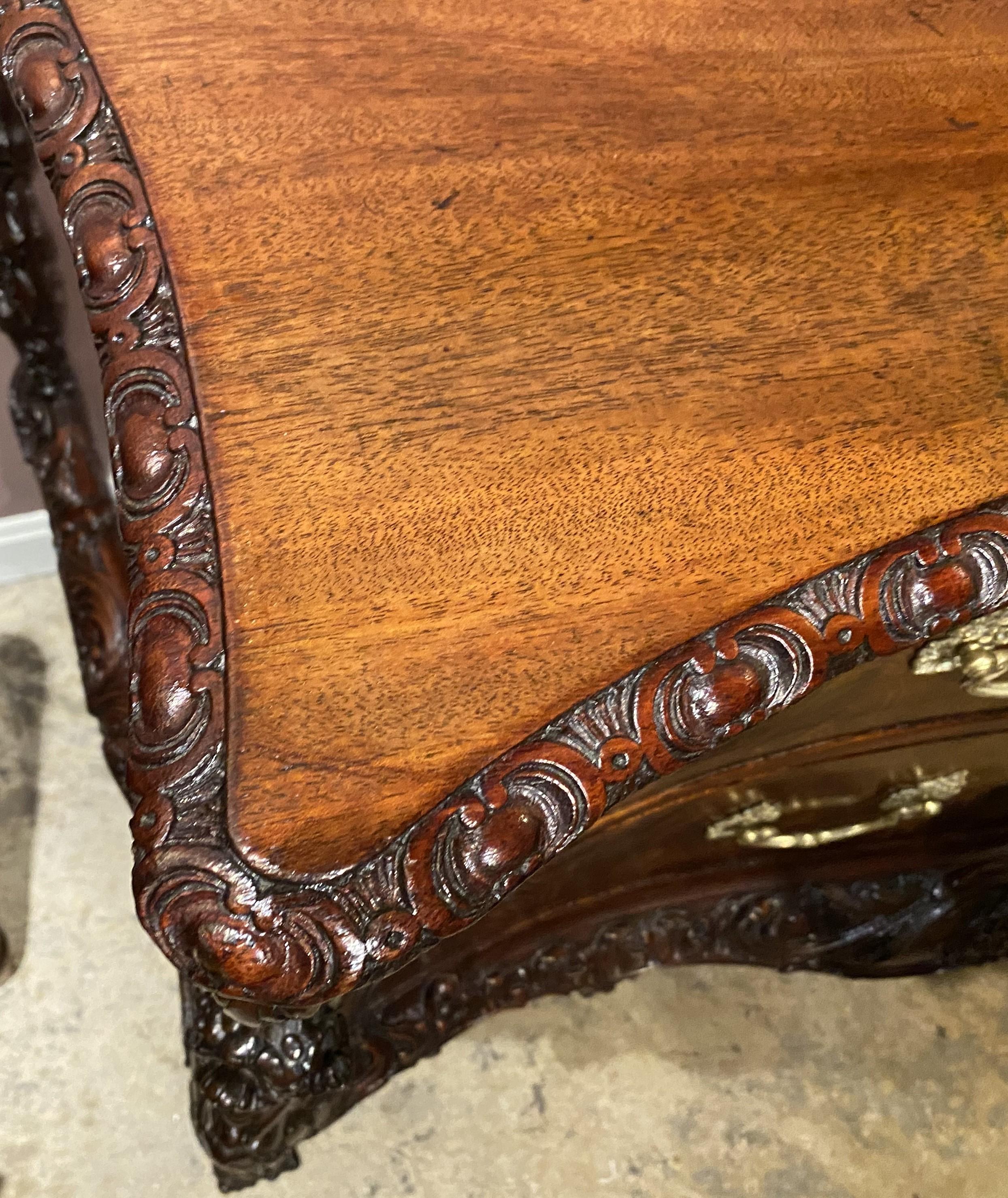 Rococo Revival Mahogany Heavily Carved 2 Drawer Commode in the Chippendale Taste For Sale 2