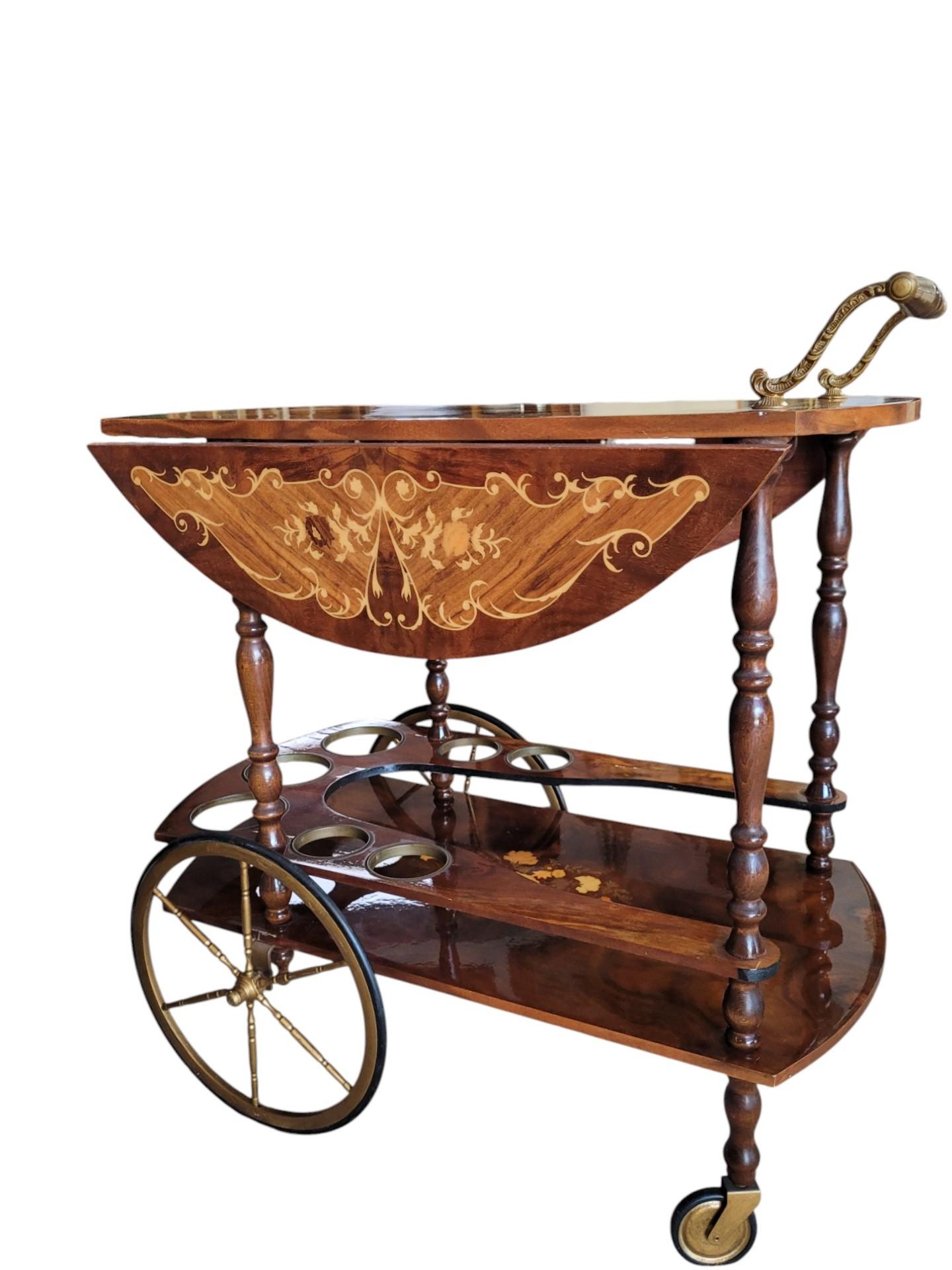 Carrello da bar intarsiato in stile Rococò Revival in vendita 5