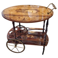 Carrello da bar intarsiato in stile Rococò Revival