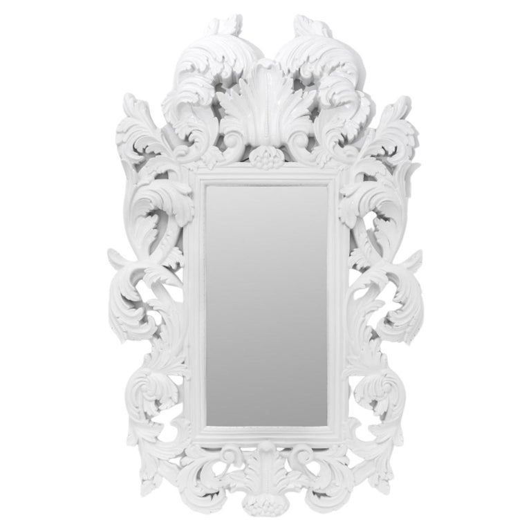 Rococo Revival Modern White Lacquered Mirror For Sale at 1stDibs