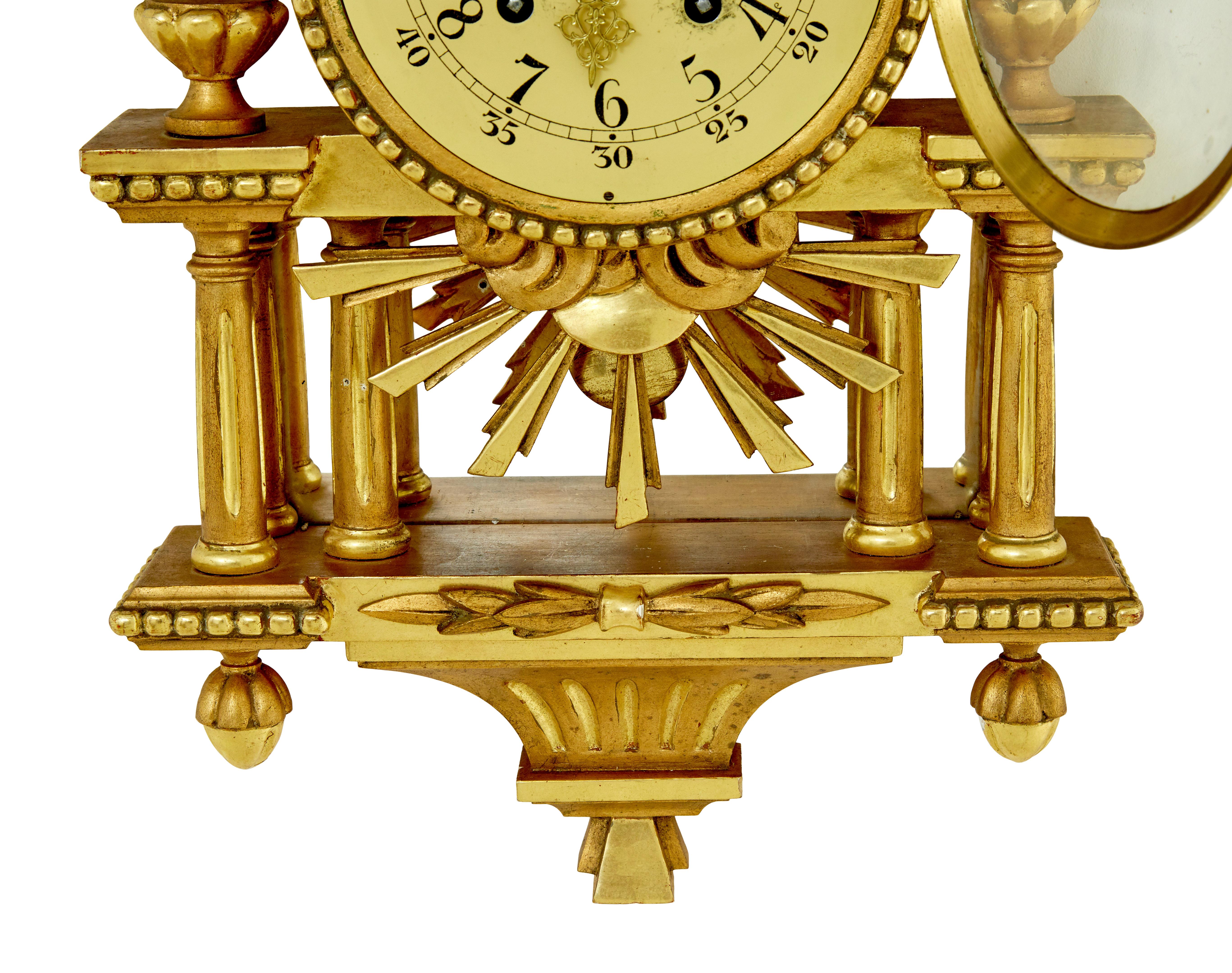 Swedish Rococo revival ornate carved gilt wall clock For Sale