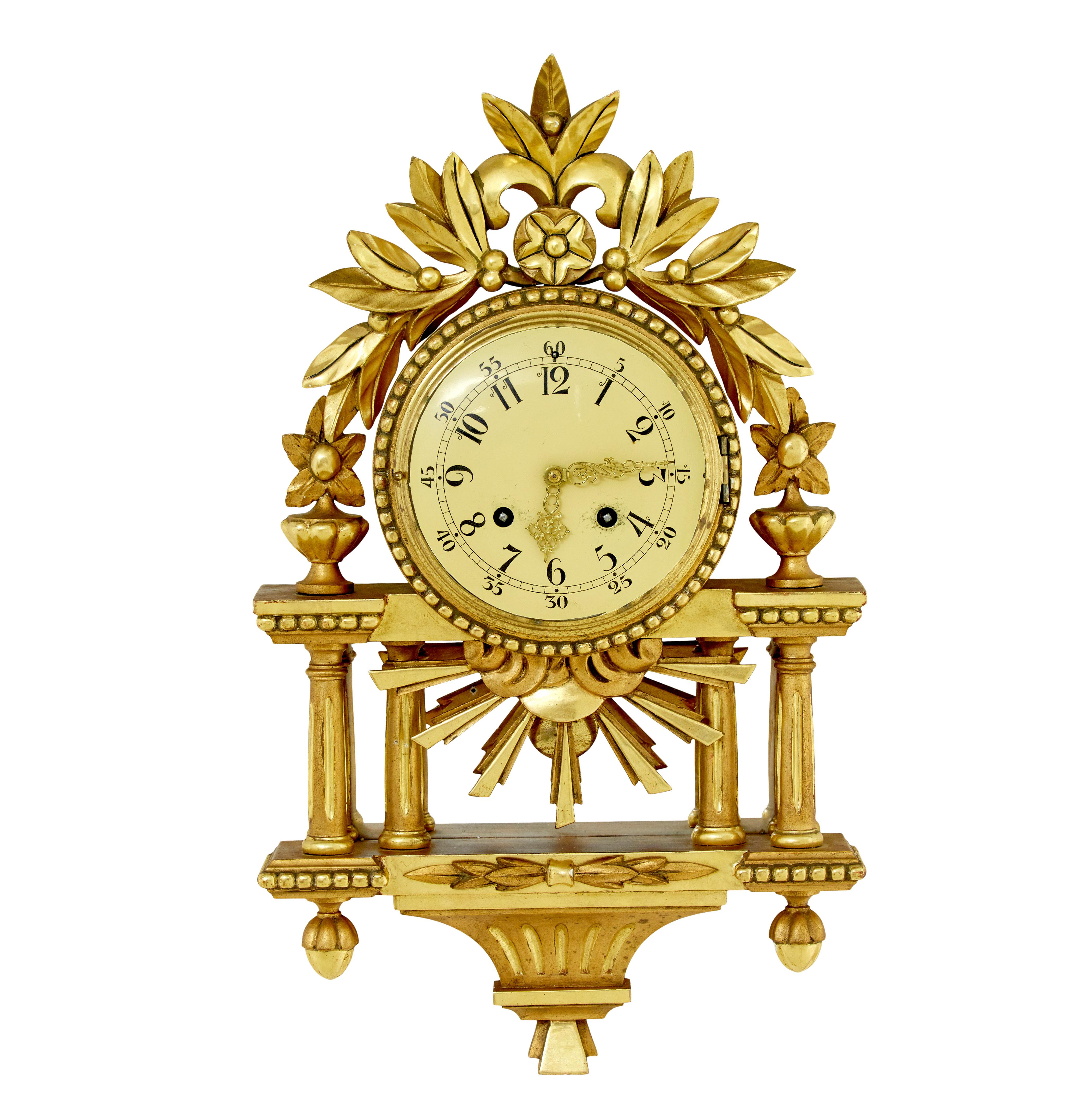 Hand-Carved Rococo revival ornate carved gilt wall clock For Sale
