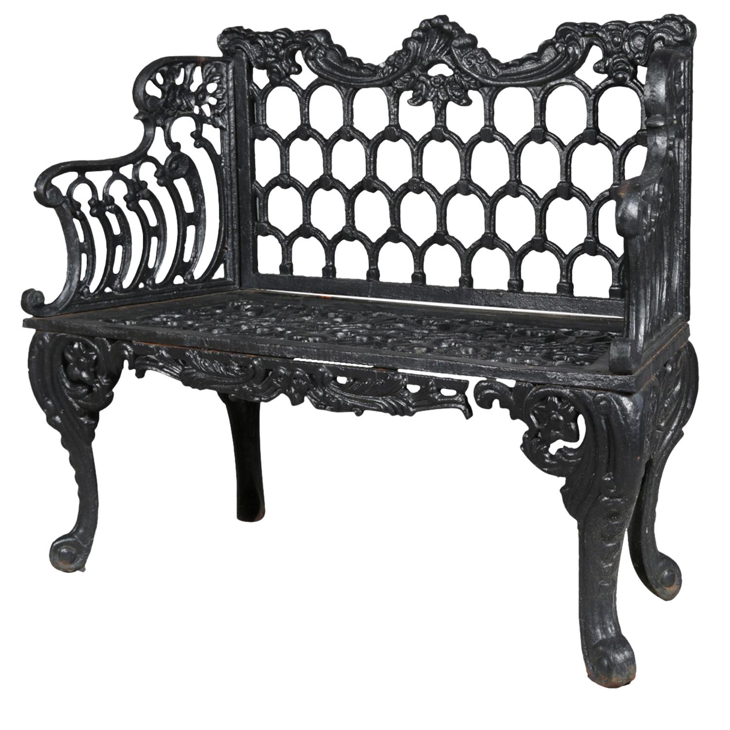 Rococo Revival Painted Cast Iron "Rose Garden Bench" by Kramer Bros