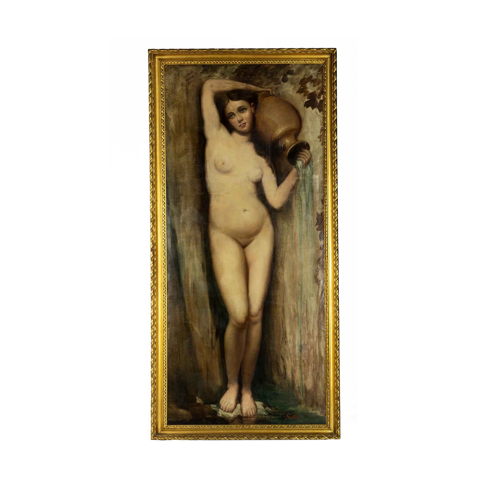 French Rococo Revival Painting of Woman by Louis Jacques Gallet For Sale