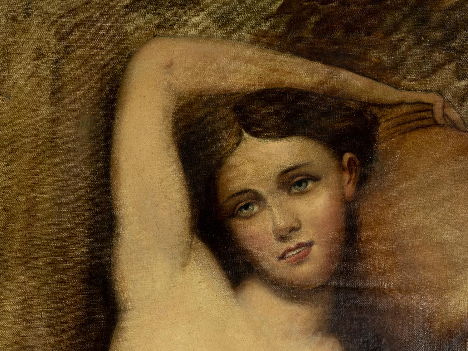 French Rococo Revival Painting of Woman by Louis Jacques Gallet For Sale