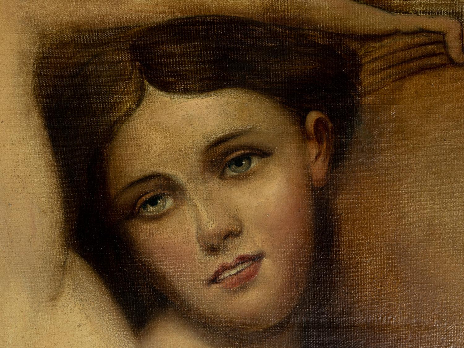 Oiled Rococo Revival Painting of Woman by Louis Jacques Gallet For Sale