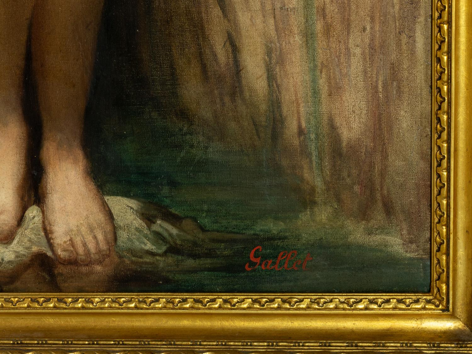 Oiled Rococo Revival Painting of Woman by Louis Jacques Gallet For Sale