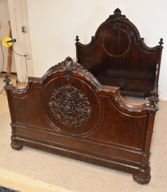 Rococo Revival Rosewood 3 Piece Bedroom Set, Full Bed Nightstand, 2 Door Cabinet