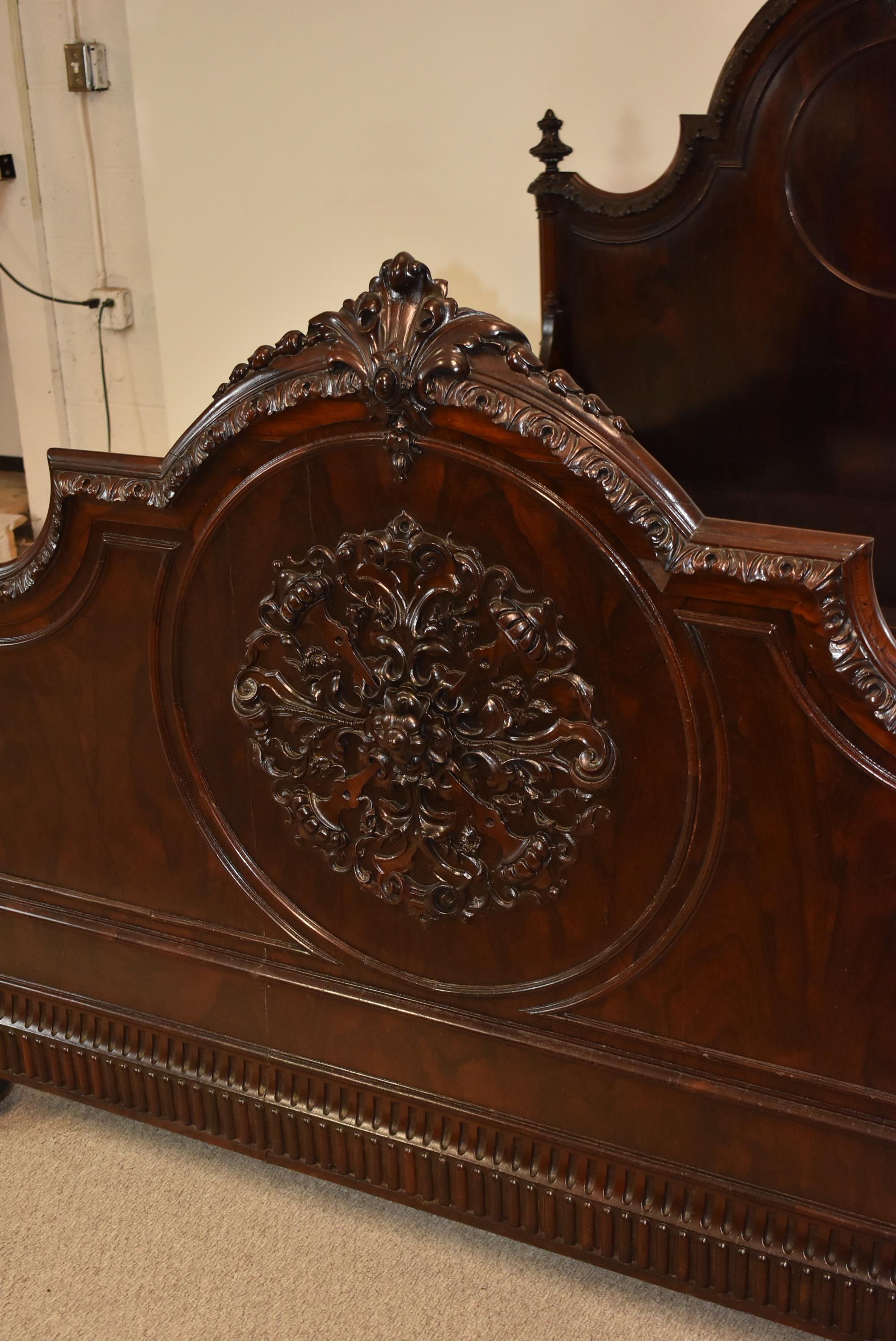 Late 19th Century Rococo Revival Rosewood 3 Piece Bedroom Set, Full Bed Nightstand, 2 Door Cabinet For Sale