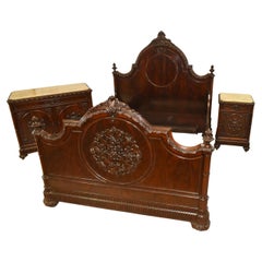 Rococo Revival Rosewood 3 Piece Bedroom Set, Full Bed Nightstand, 2 Door Cabinet