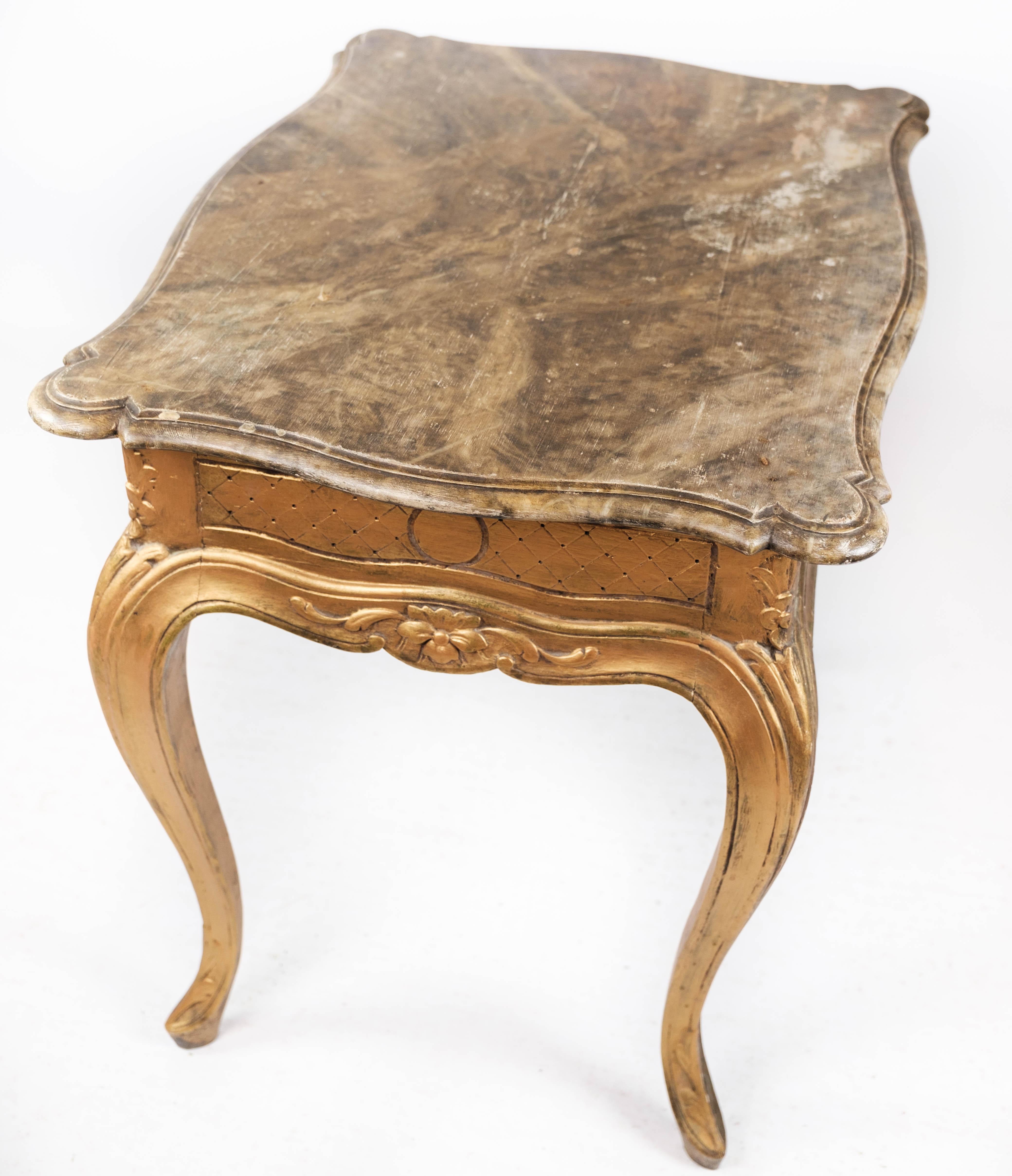 Rococo Revival Side Table with Marbled Tabletop and Frame of Gilded Wood, 1860s For Sale 4