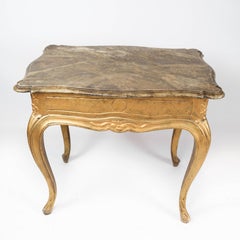 Rococo Revival Side Table With Marbled Tabletop & Frame Of Gilded Wood From 1860