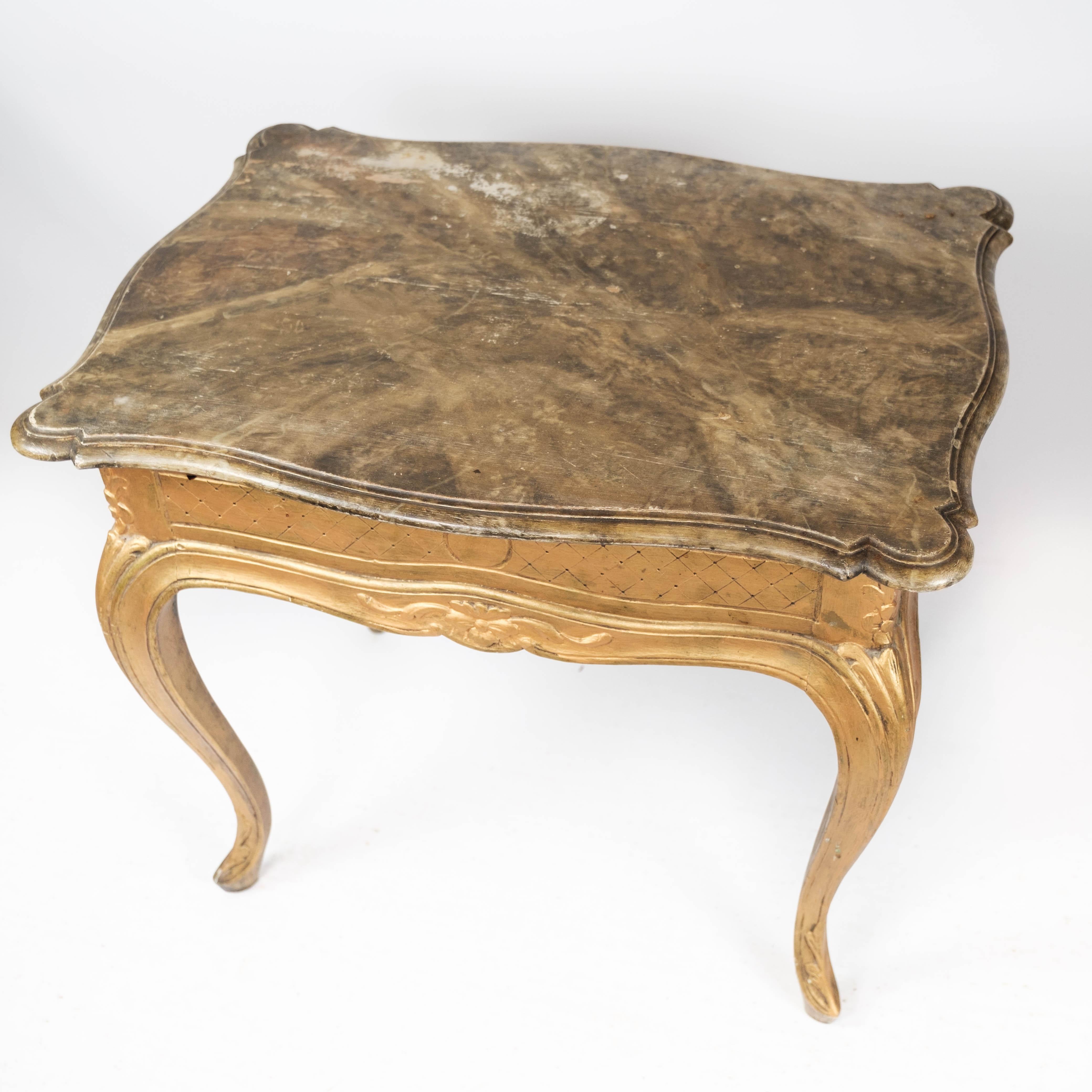 Danish Rococo Revival Side Table with Marbled Tabletop and Frame of Gilded Wood, 1860s For Sale