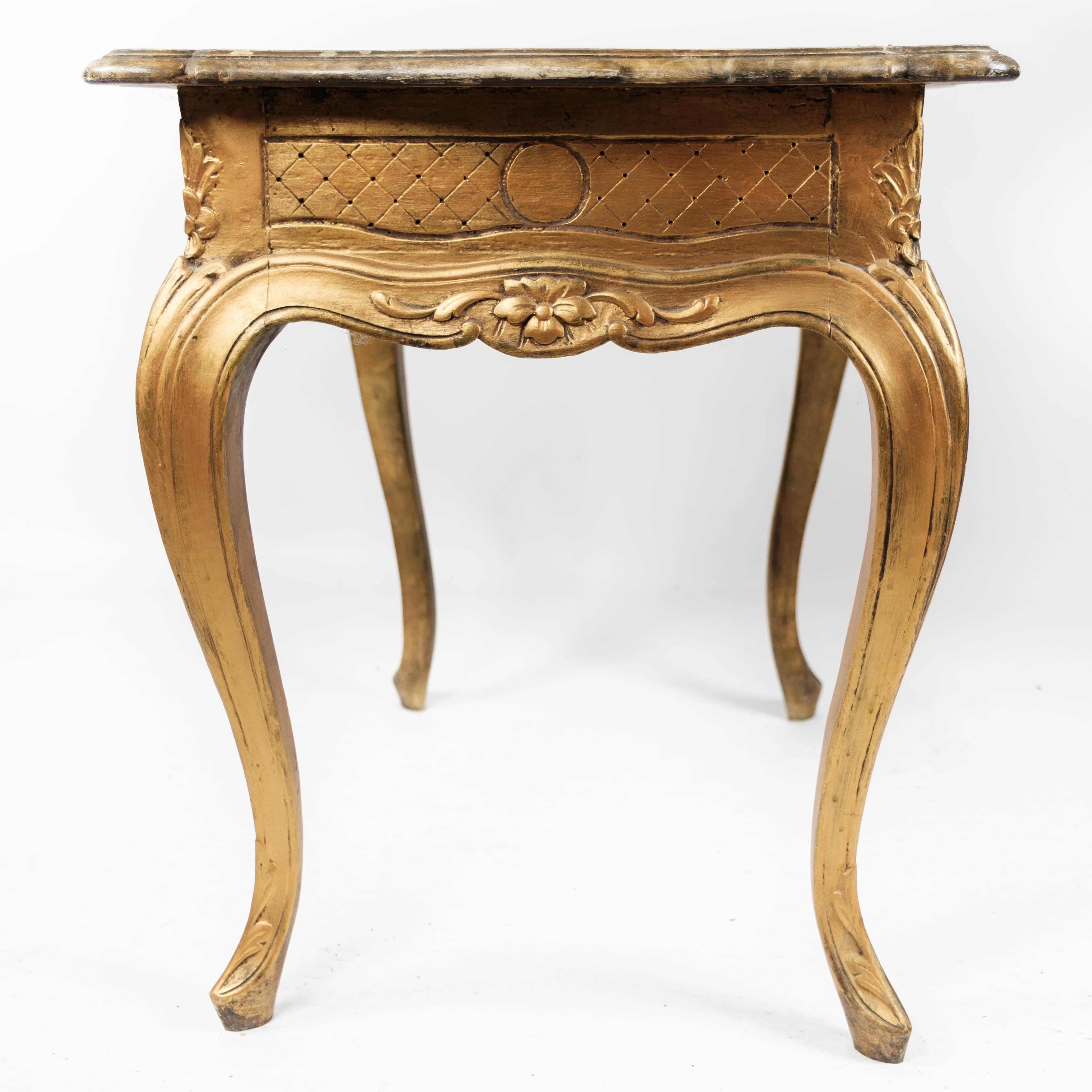 Rococo Revival Side Table with Marbled Tabletop and Frame of Gilded Wood, 1860s For Sale 3