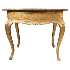 Rococo Revival Side Table With Marbled Tabletop & Frame Of Gilded Wood From 1860