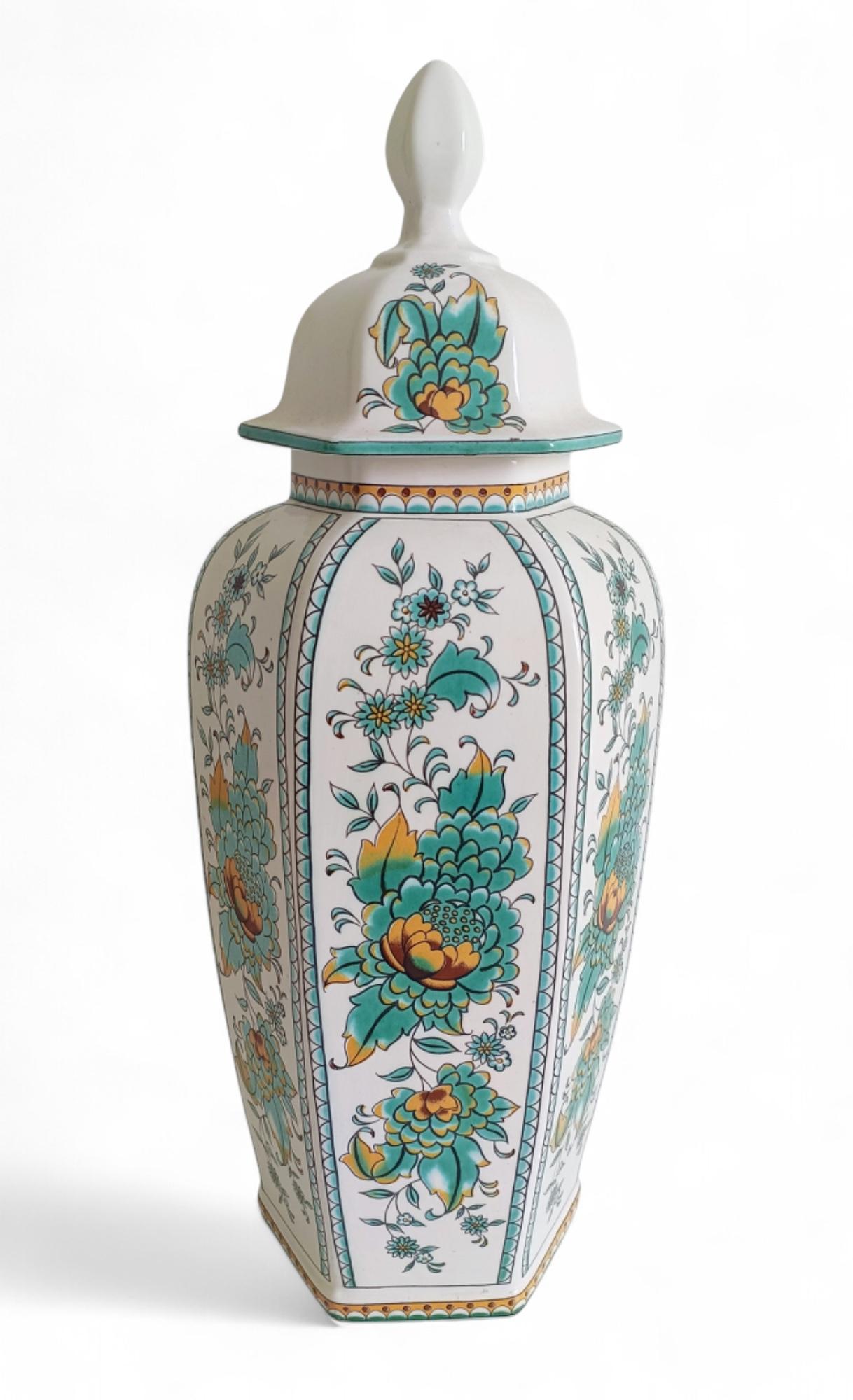 Glazed Rococo Revival Spanish Manises Porcelain Lidded Urn by Hispania/Lladró, Signed For Sale