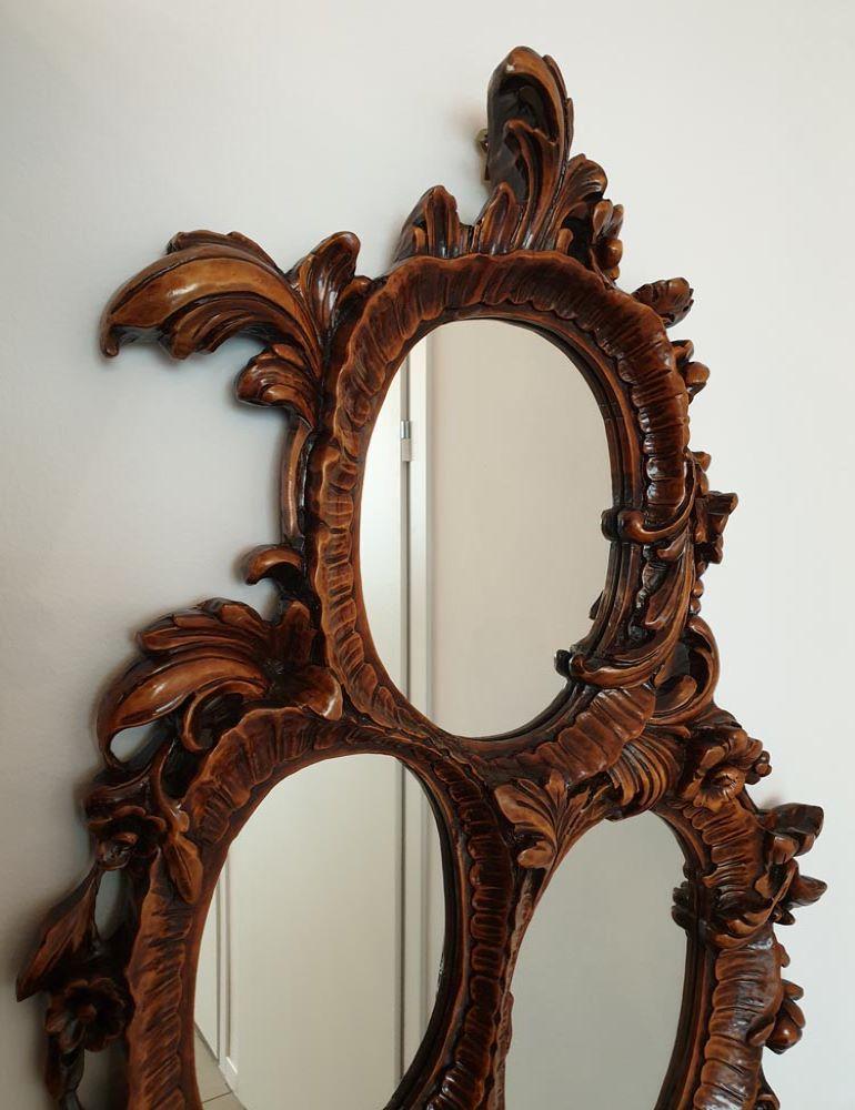 Rococo Revival Style Console with Three-Part Mirror Carved Wood, 20th Century 1