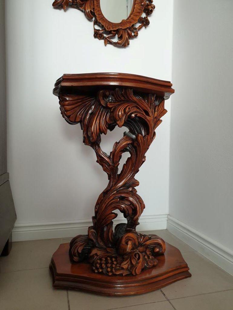 Rococo Revival Style Console with Three-Part Mirror Carved Wood, 20th Century 2