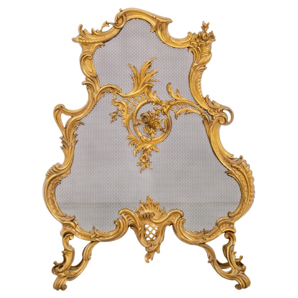 Rococo Revival Style Gilt Brass Fire Screen For Sale