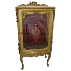 Rococo Revival Style Low Auxiliary Vitrine Giltwood with Marble Top 20th Century
