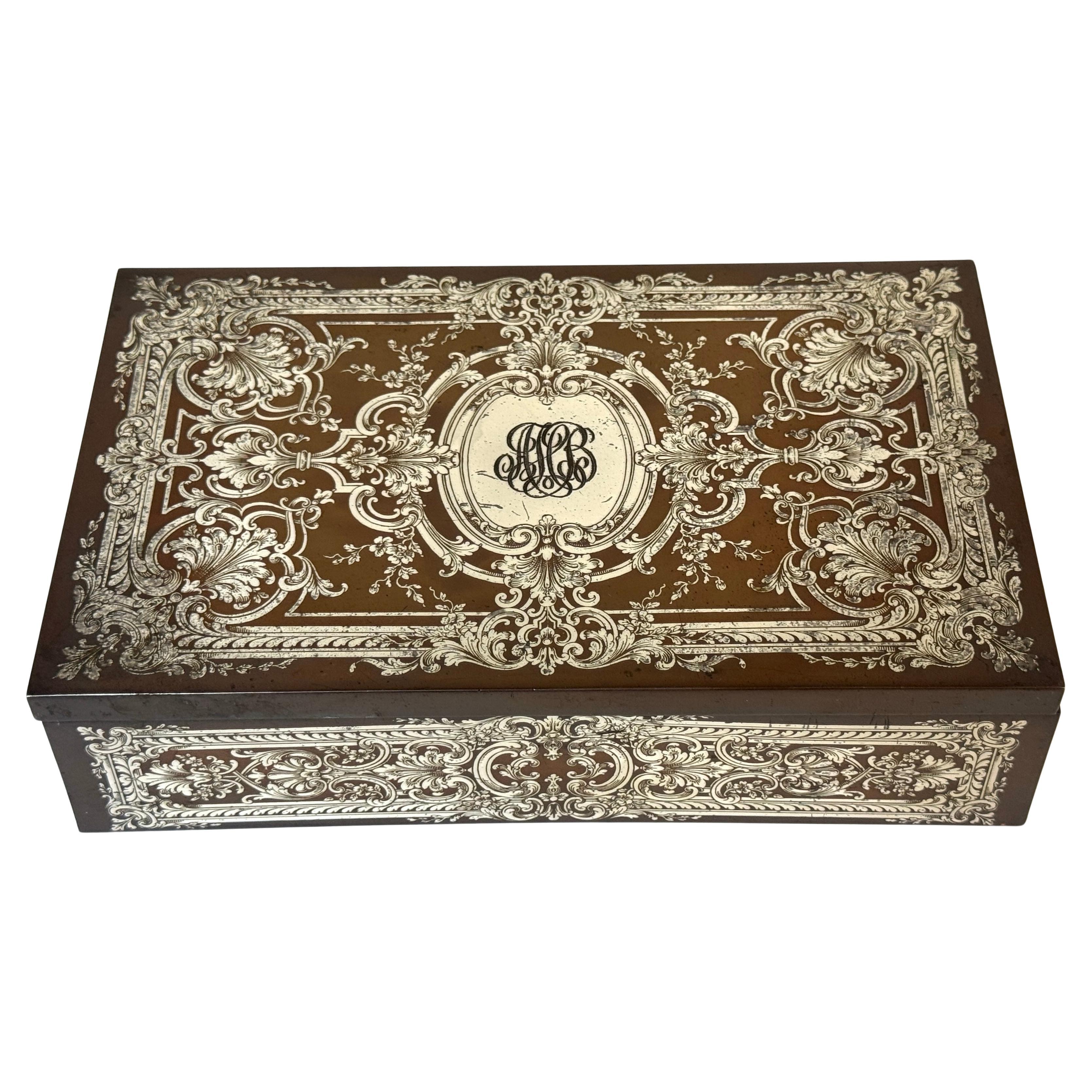 Humidor en métal mixte, cuivre et argent, style Rococo Revival, Atrib. Gorham, 1870 en vente