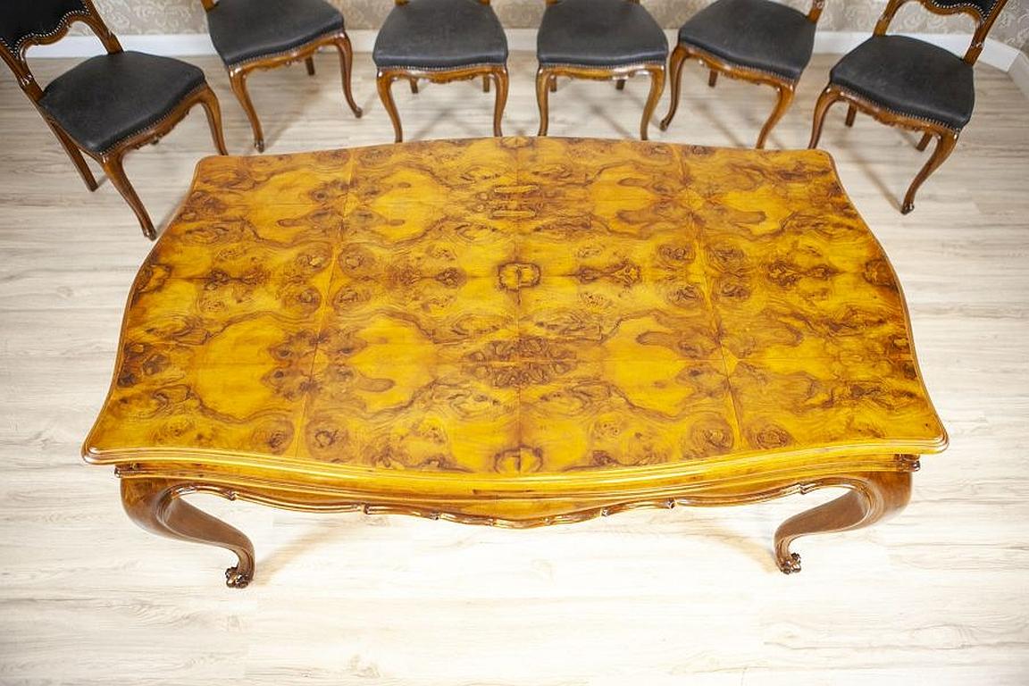 Upholstery Rococo Revival Walnut Dining Set From the Early 20th Century