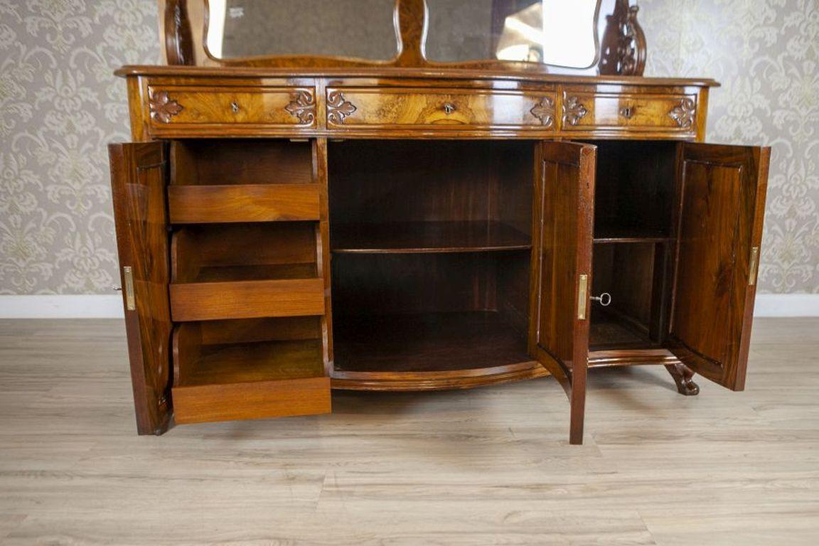 Miroir Buffet/banc Rococo Revive en Wood Wood et placage de noyer De 1850 en vente