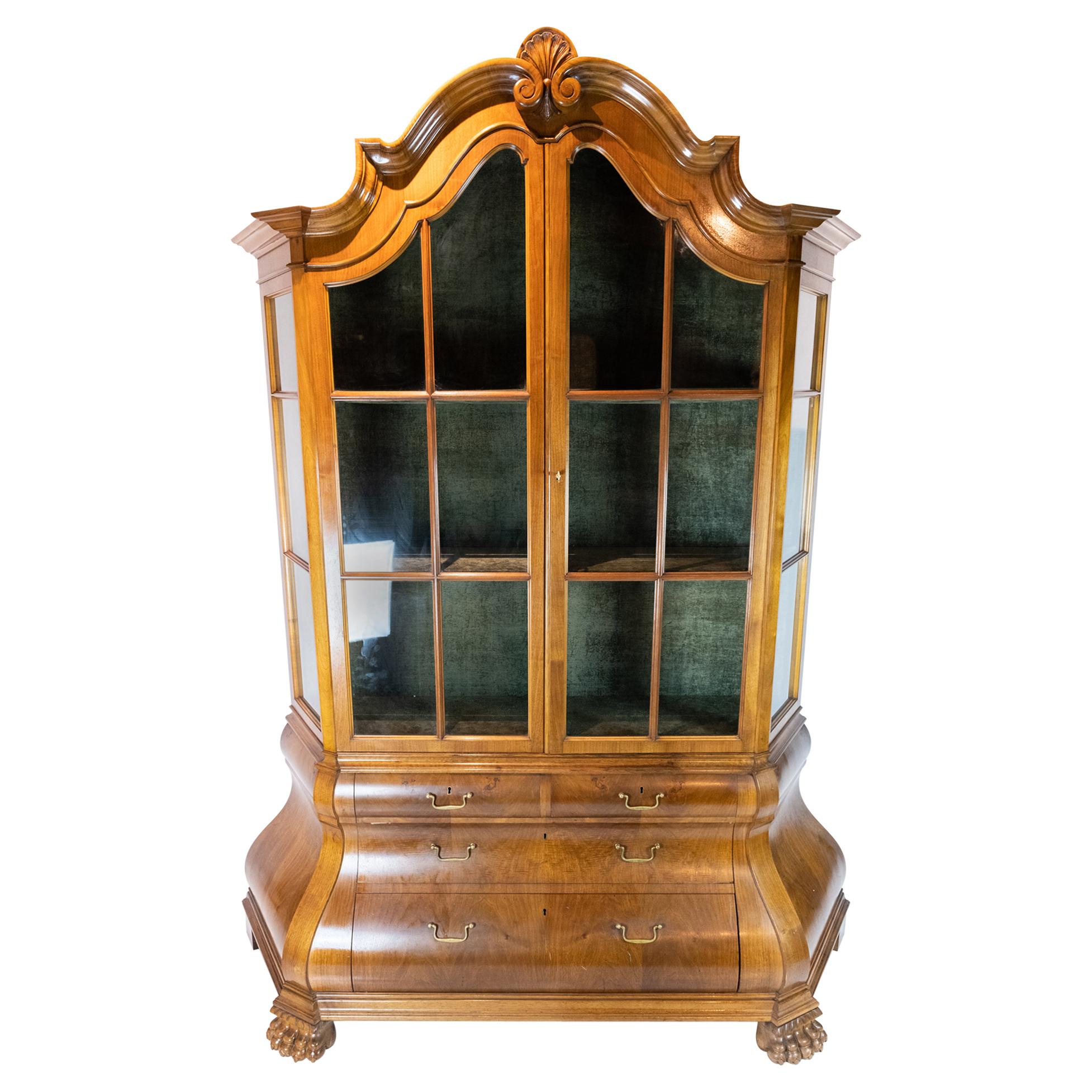 Rococo Shaped Glass Cabinet of Hand Polished Walnut, 1910 For Sale